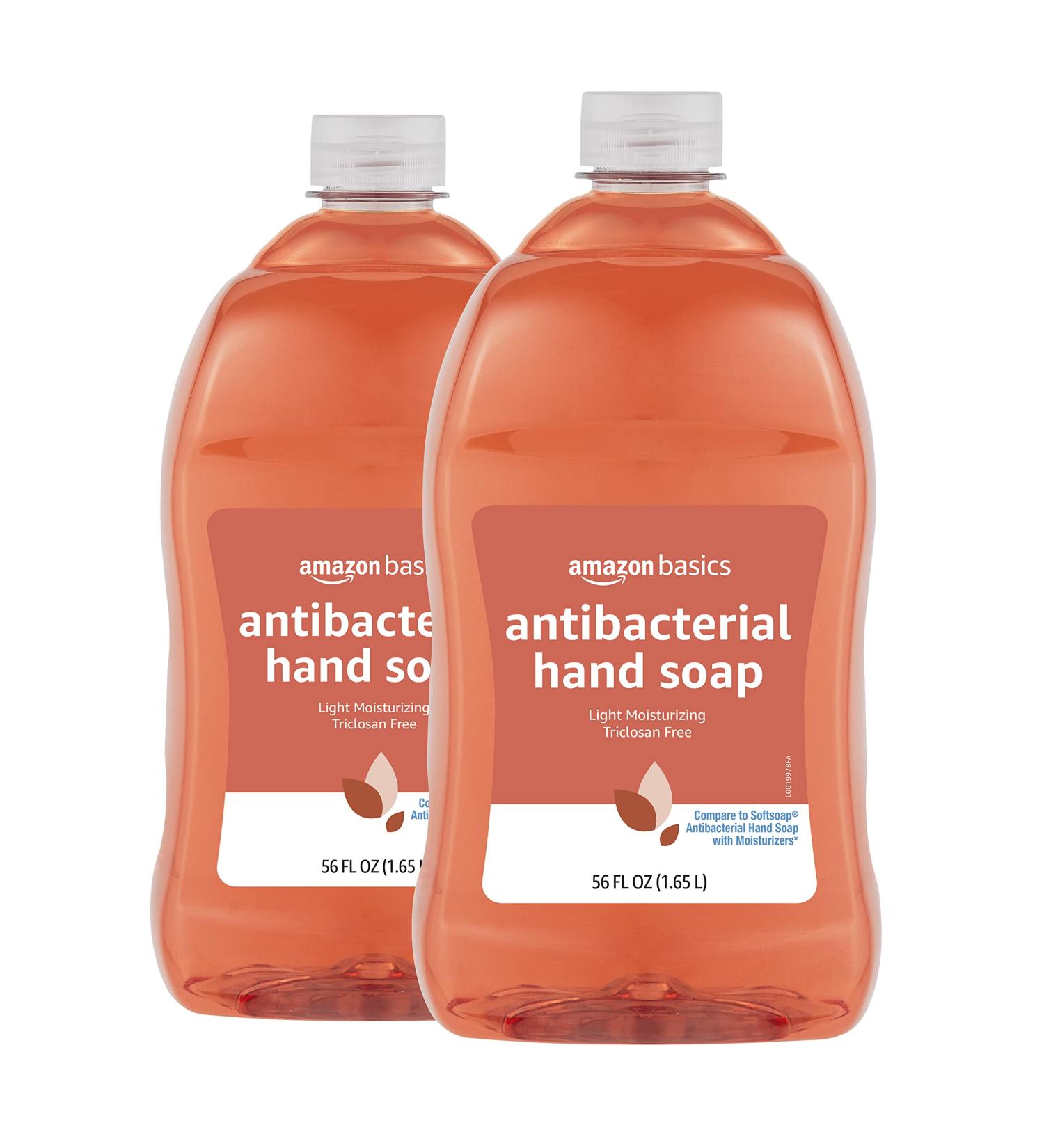 Amazon Basics Antibacterial Liquid Hand Soap Refill 56oz 2-Pack - Triclosan-Free, Light Moisturizing (Formerly Solimo) - Buy Online on GoSupps.com