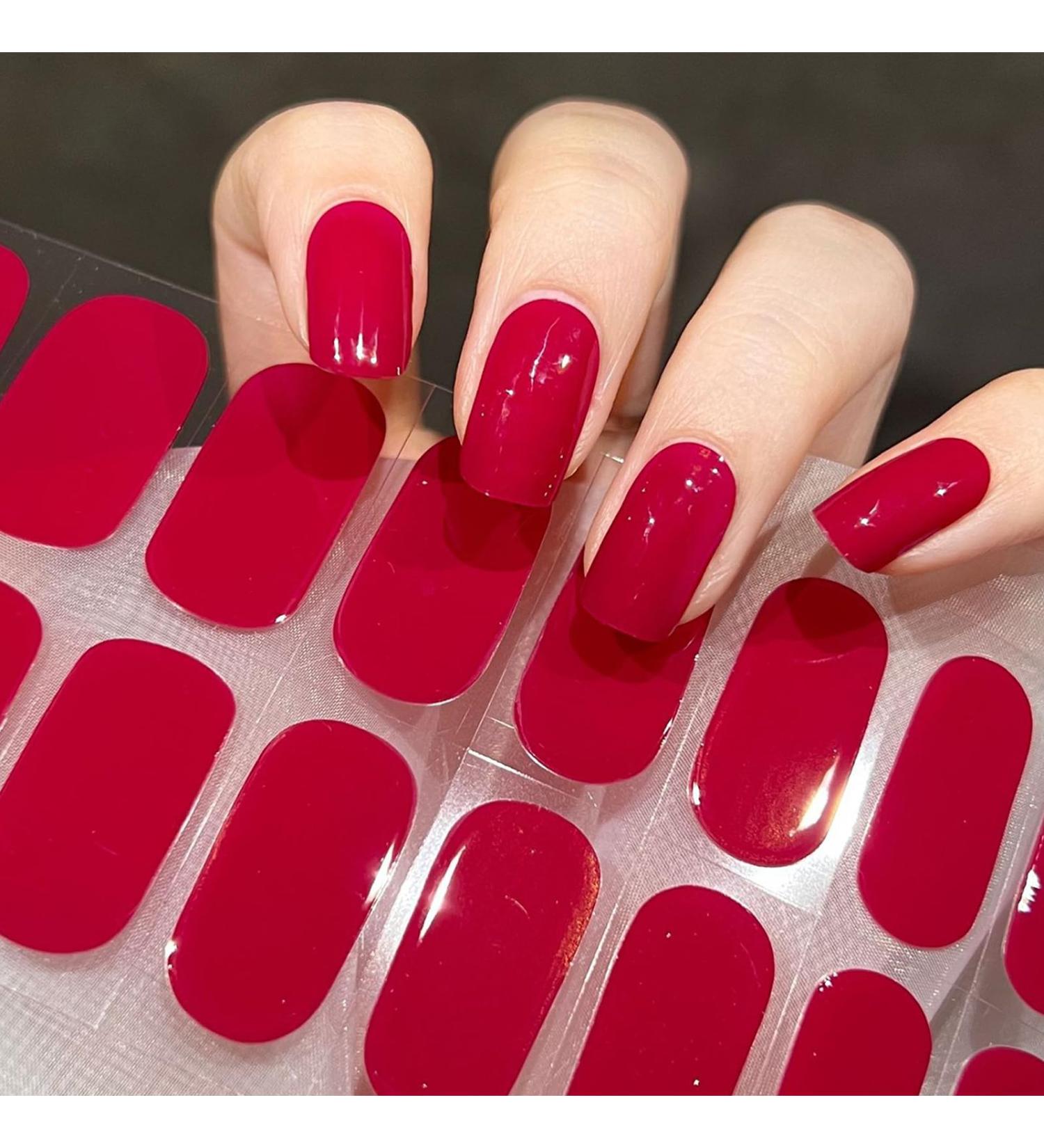 Gel Nail Strips Gel Nail Stickers 20 Stickers Gel Nail Wraps Soft Self Upgrade Full-Cured Gel Nail Strips Adhesive Gel Nail Stickers Salon Lasting for 15 Days Gel Nail Strips No Need UV/LED Lamp (Red) - Buy Online on GoSupps.com