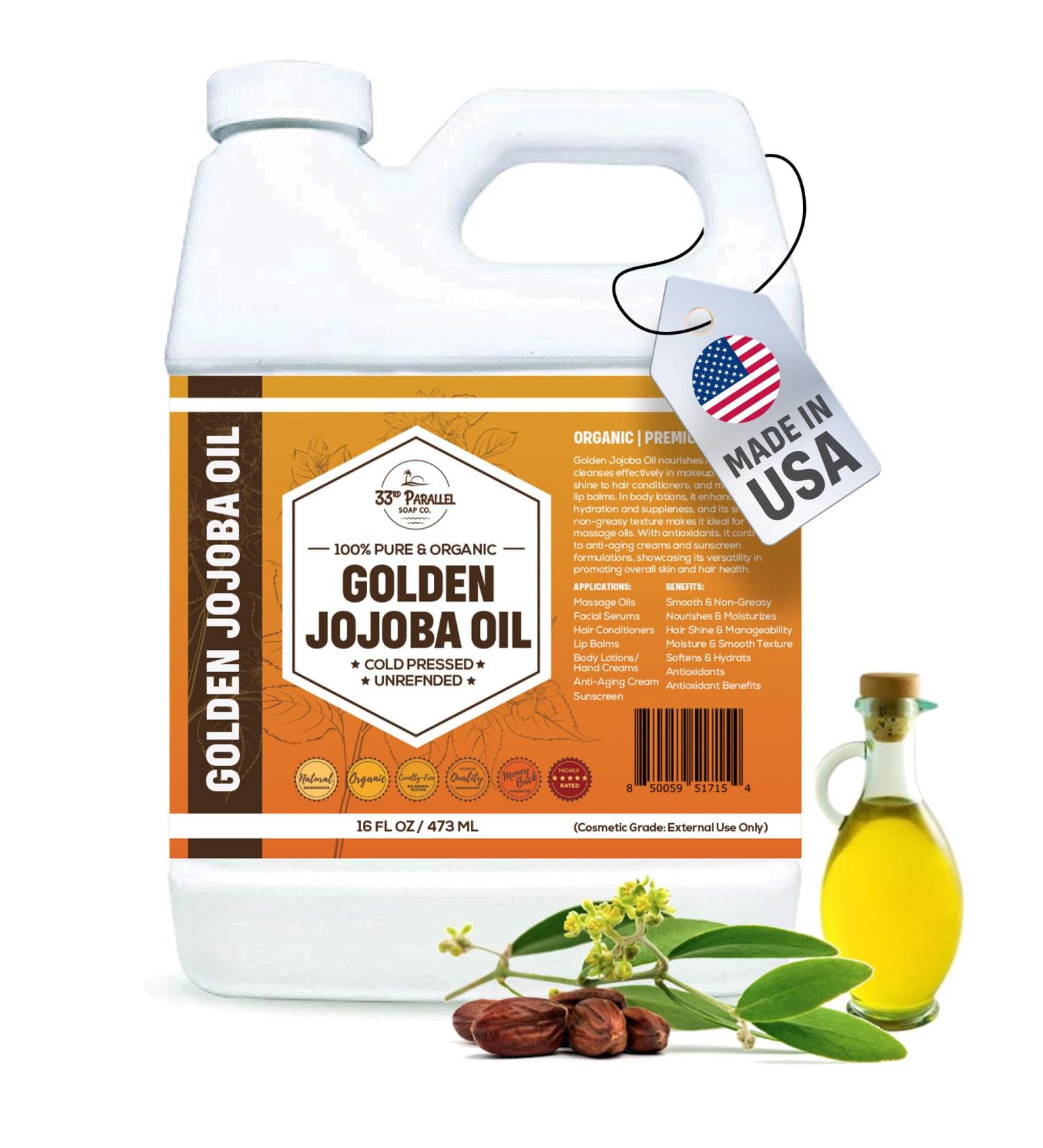 33rd PARALLEL | Golden Jojoba Oil (16 oz) Cold Pressed & Unrefined Non-GMO 100% Pure & Natural Hexane Free | Moisturizing Oil for Skin Face Hair & Nails | 16 FL OZ - Buy Online on GoSupps.com