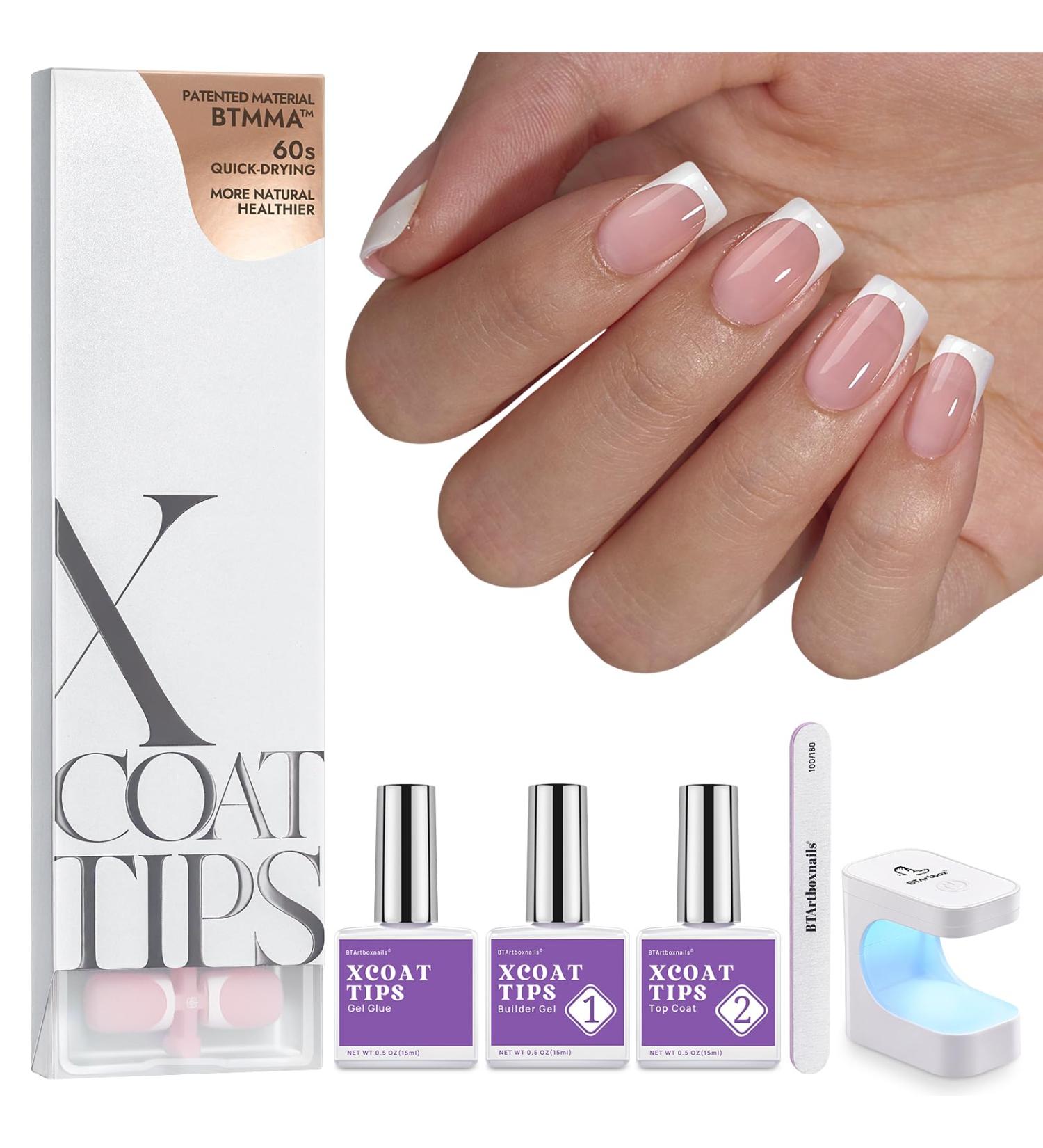 BTArtbox XCOATTIPS Gel Nail Kit - Short Square French Tip Press On Nails with Pink Soft Gel Tips Dual Protection & Nail Lamp - Buy Internationally - Buy Online on GoSupps.com
