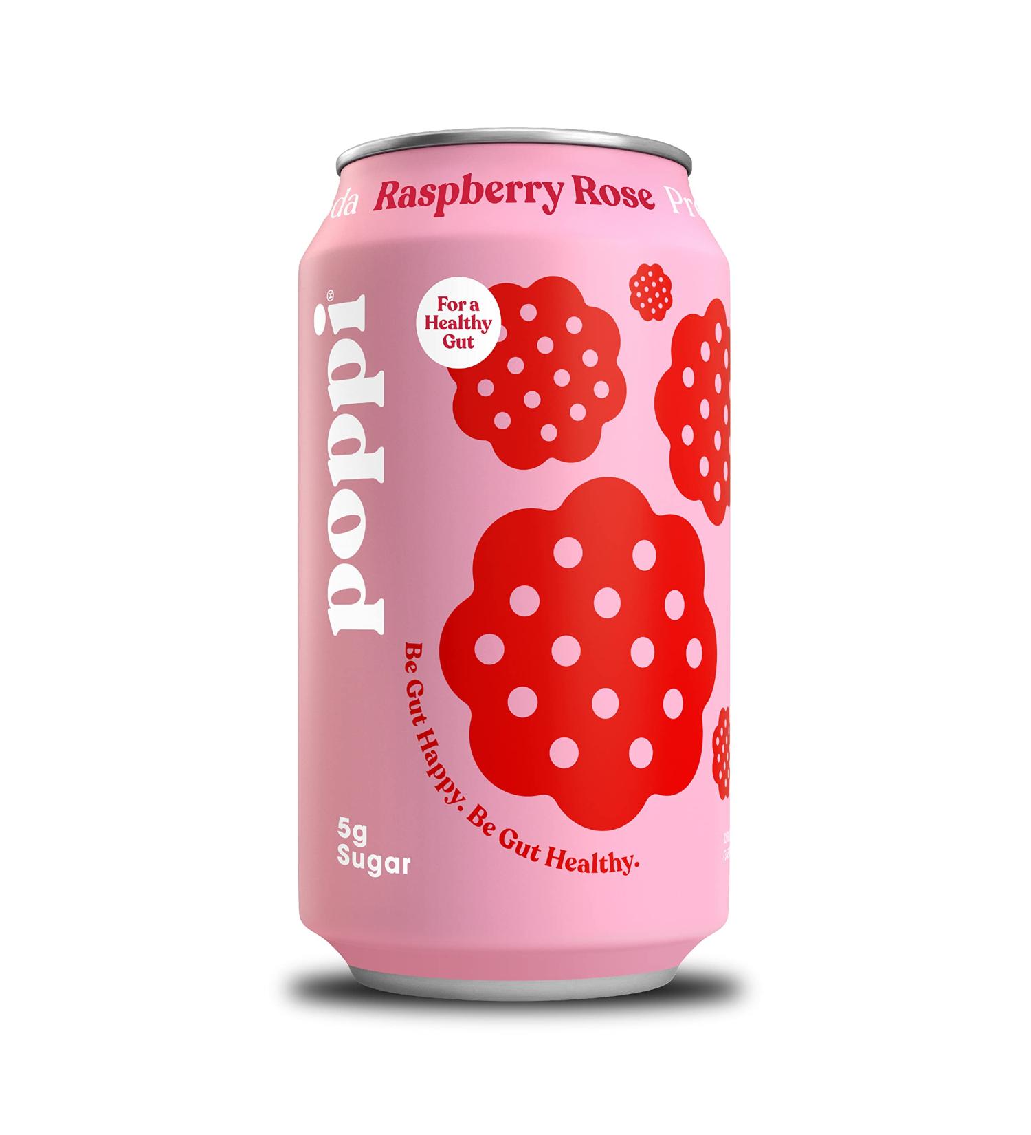 POPPI Sparkling Raspberry Rose Prebiotic Soda w/ Gut Health Benefits - Apple Cider Vinegar Beverage, Low Calorie & Sugar, 12oz (12 Pack) - Buy Online on GoSupps.com