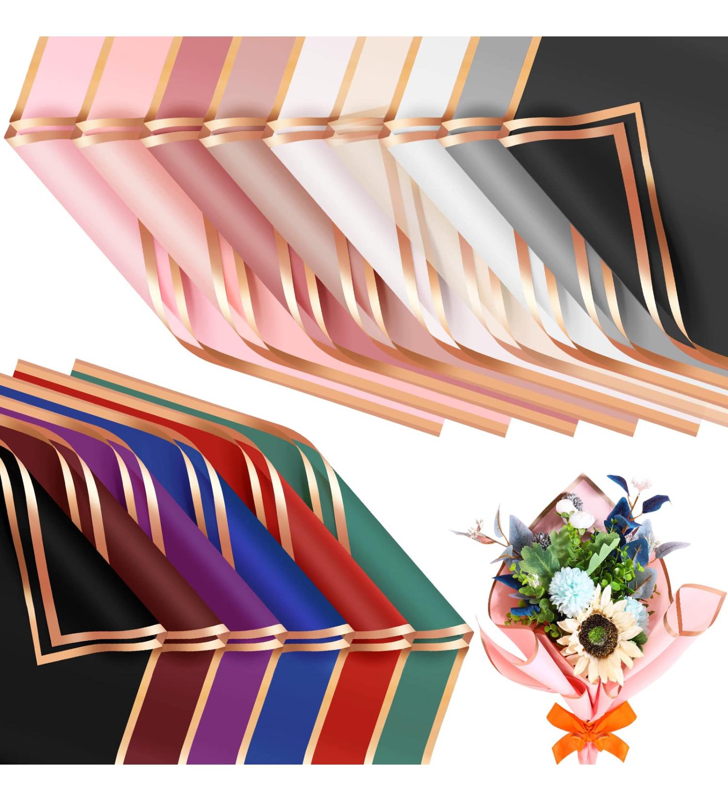 Mimorou Flower Wrapping Paper - 150 Sheets, Gold Edge, Waterproof, 23.6x23.6 Inch - DIY Crafts & Gift Packaging - 15 Colors - Buy Online on GoSupps.com