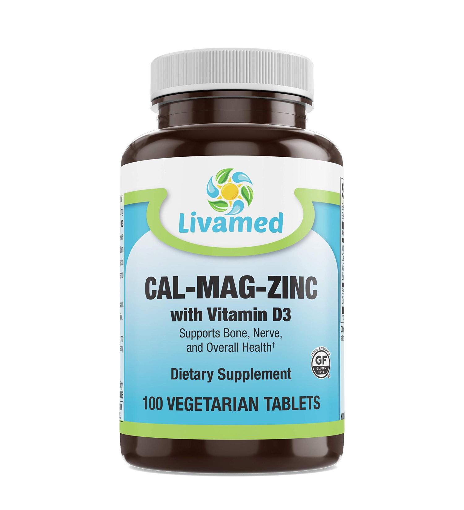 Cal-Mag-Zinc Chelated with Vitamin D3 | Bone Strength Supplement | Healthy Bones & Teeth | Heart Muscle Support | Best Whole Food Complex - 100 Vegan Caps - Buy Online on GoSupps.com
