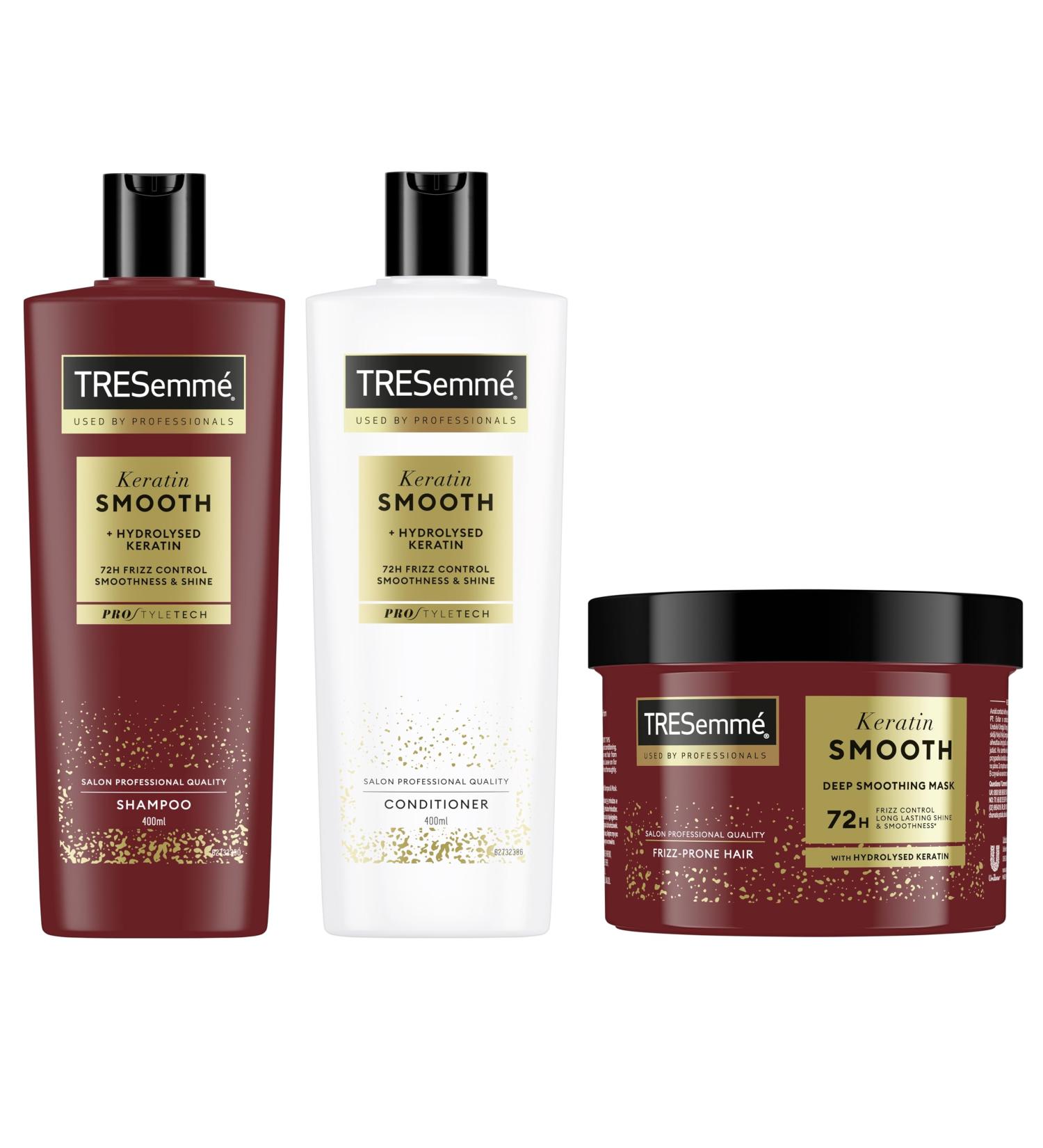 TRESemm Shampooing Apr s-shampooing & Masque Keratin Smooth Routine de soins capillaires avec k ratine hydrolys e 400 ml + 400 ml + 440 ml 3 pi ces - Buy Online on GoSupps.com