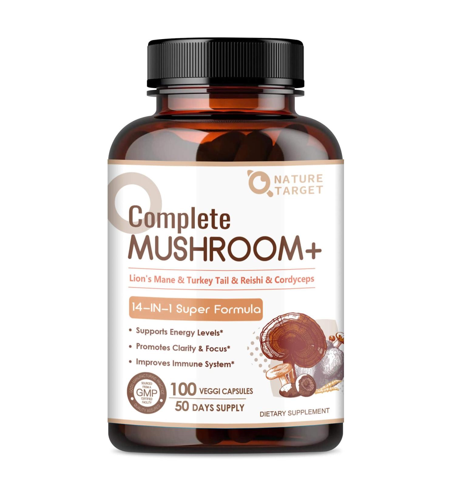 NATURE TARGET Mushroom Supplement, 100 Caps