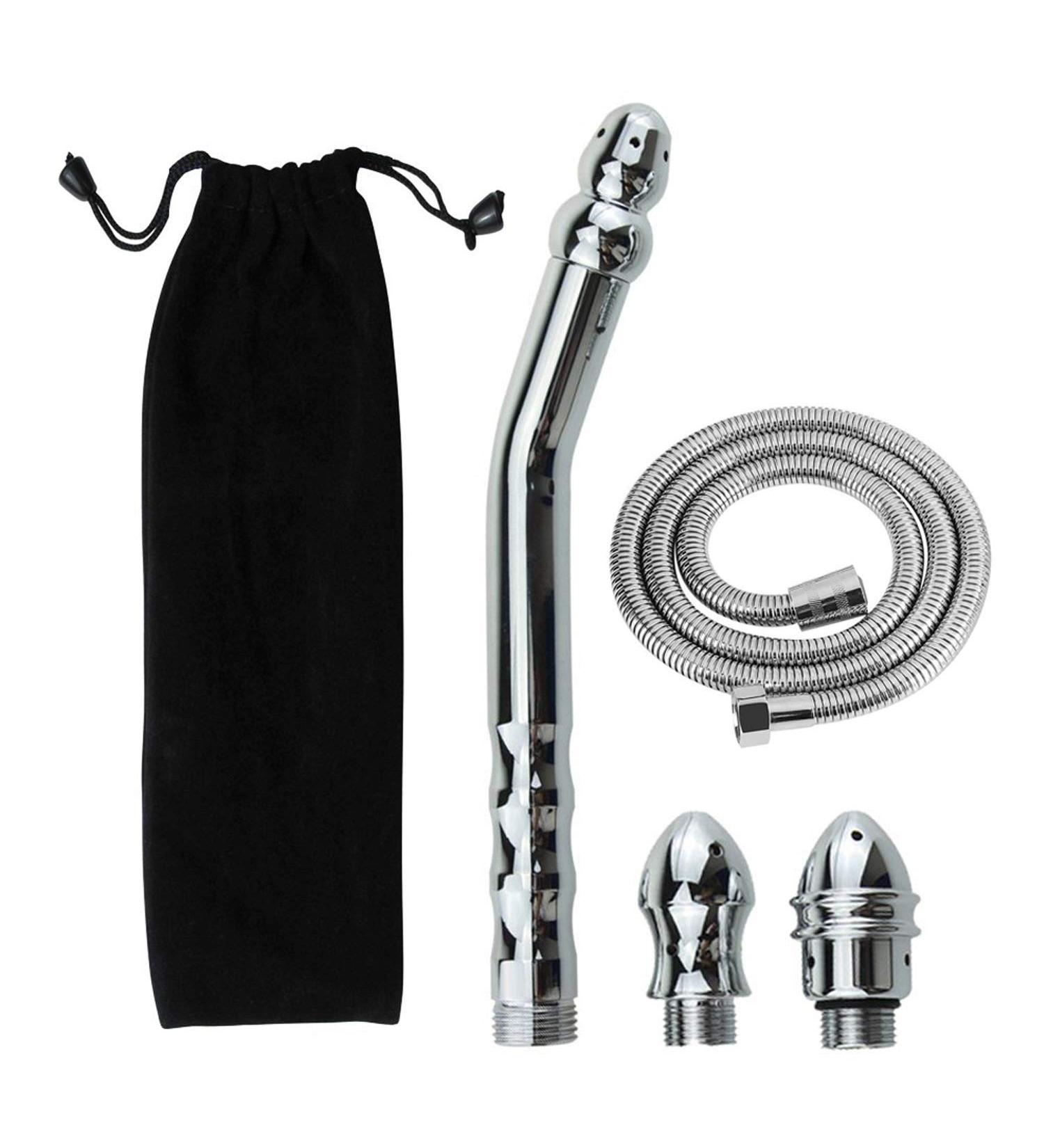 Head Shower Enema Flusher Attachment with 59 Hose - Portable Bathroom Kit for Enema Toilet - Zinc Alloy Cleaning Tool with 2 Heads - Buy Online on GoSupps.com