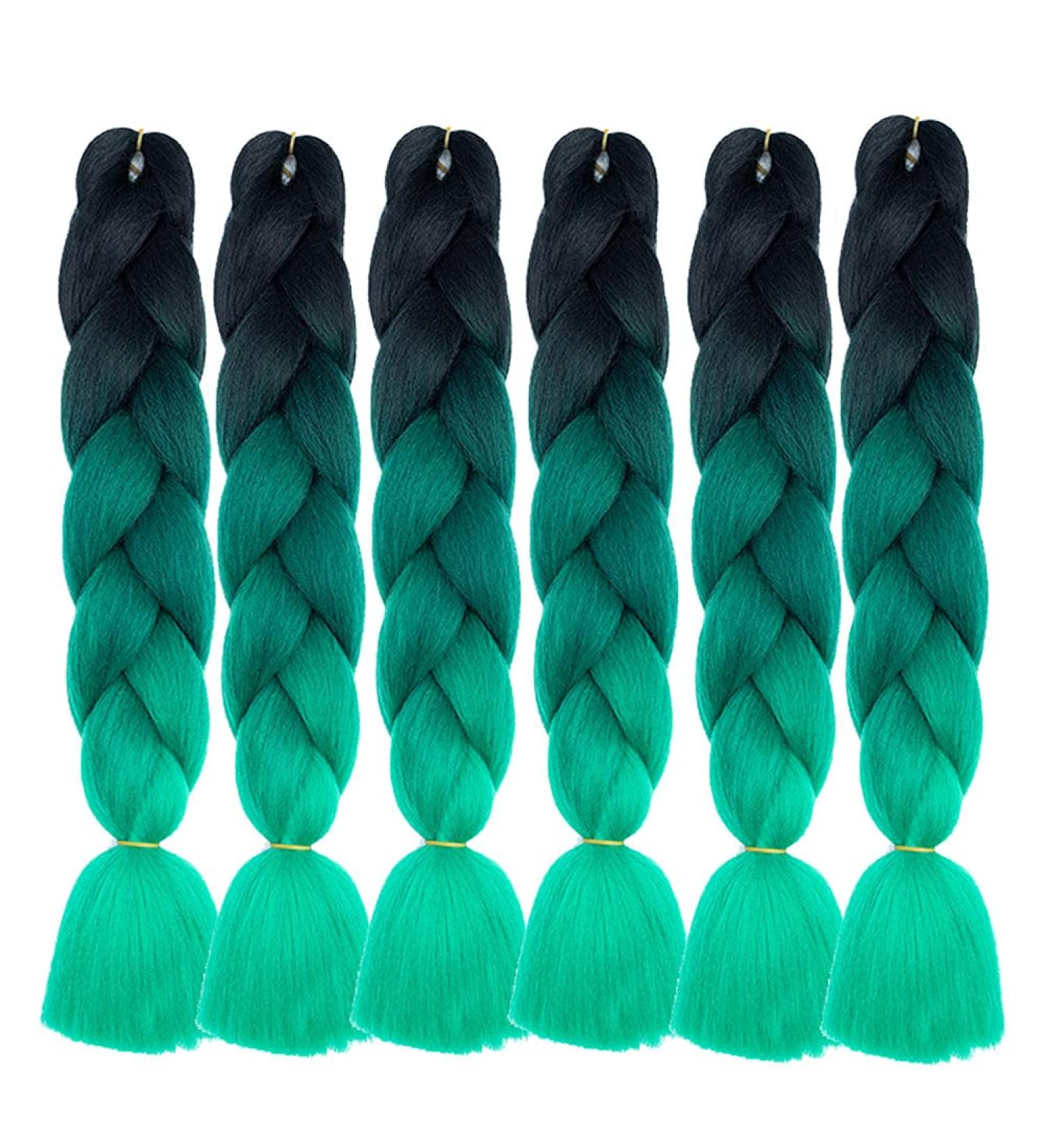 KanCalon 24 Ombre Jumbo Braids - 6 Pieces Synthetic Crochet Hair Extensions (Deep Green & Black) for Stunning Hairstyles - Buy Online on GoSupps.com