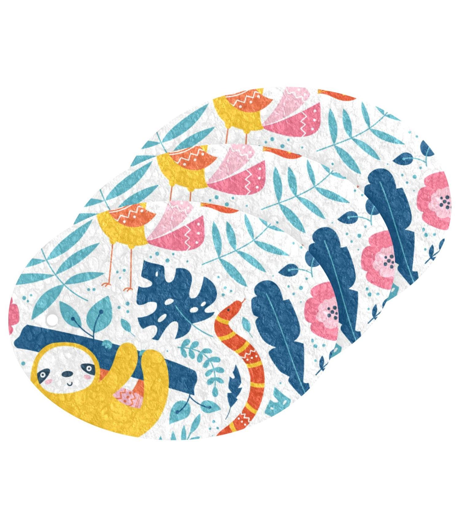 3-Pack Cleaning Kitchen Sponges Oval Tropical with Cute Animal Kitchen Cellulose Dishwashing Wood Pulp Cotton one sizex3 Tropical With Cute Animal - Buy Online on GoSupps.com