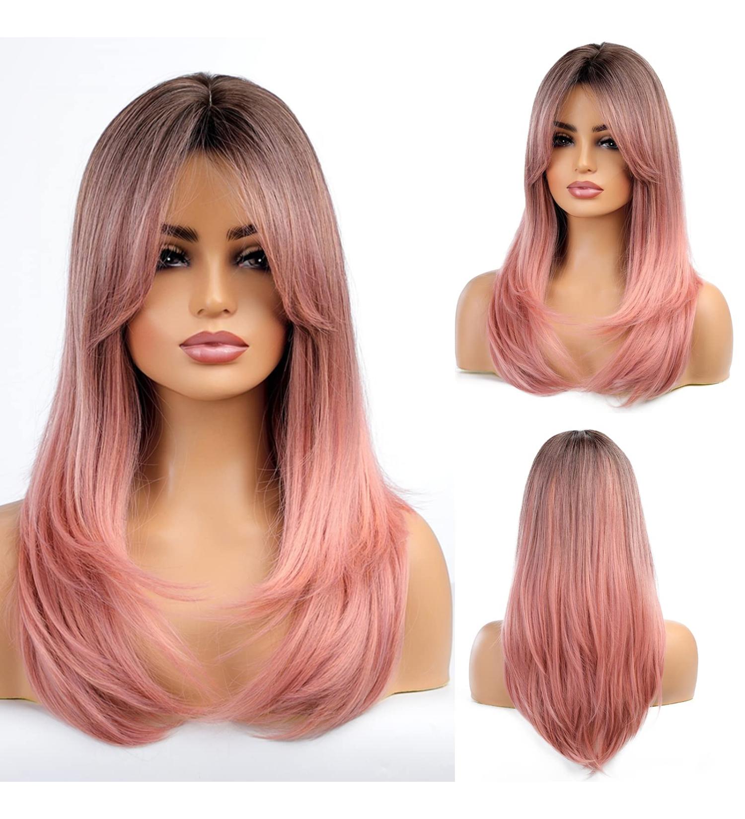 Esmee Long Ombre Pink Women's Wig | Dark Roots Layered Synthetic Hair for Everyday Party Cosplay - 20 Pink-A - Buy Online on GoSupps.com