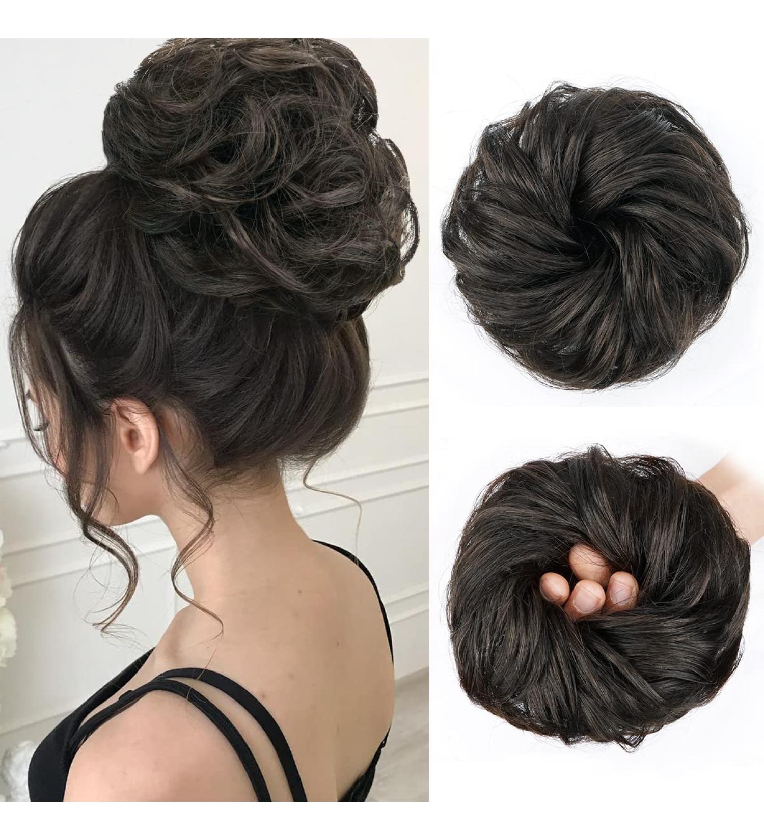 8 Inch Natural Black Messy Bun Hair Piece for Women - Human Hair Tousled Updo Extension with Wavy Curly Wrap Ponytail - Hair Scrunchies for Girls - Buy Online on GoSupps.com