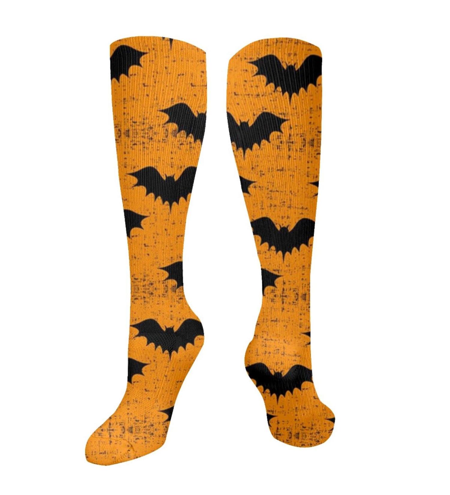Bats on Orange Compression Socks for Men & Women | 15-20 mmHg Support for Running & Cycling - Boost Circulation - Buy Online on GoSupps.com