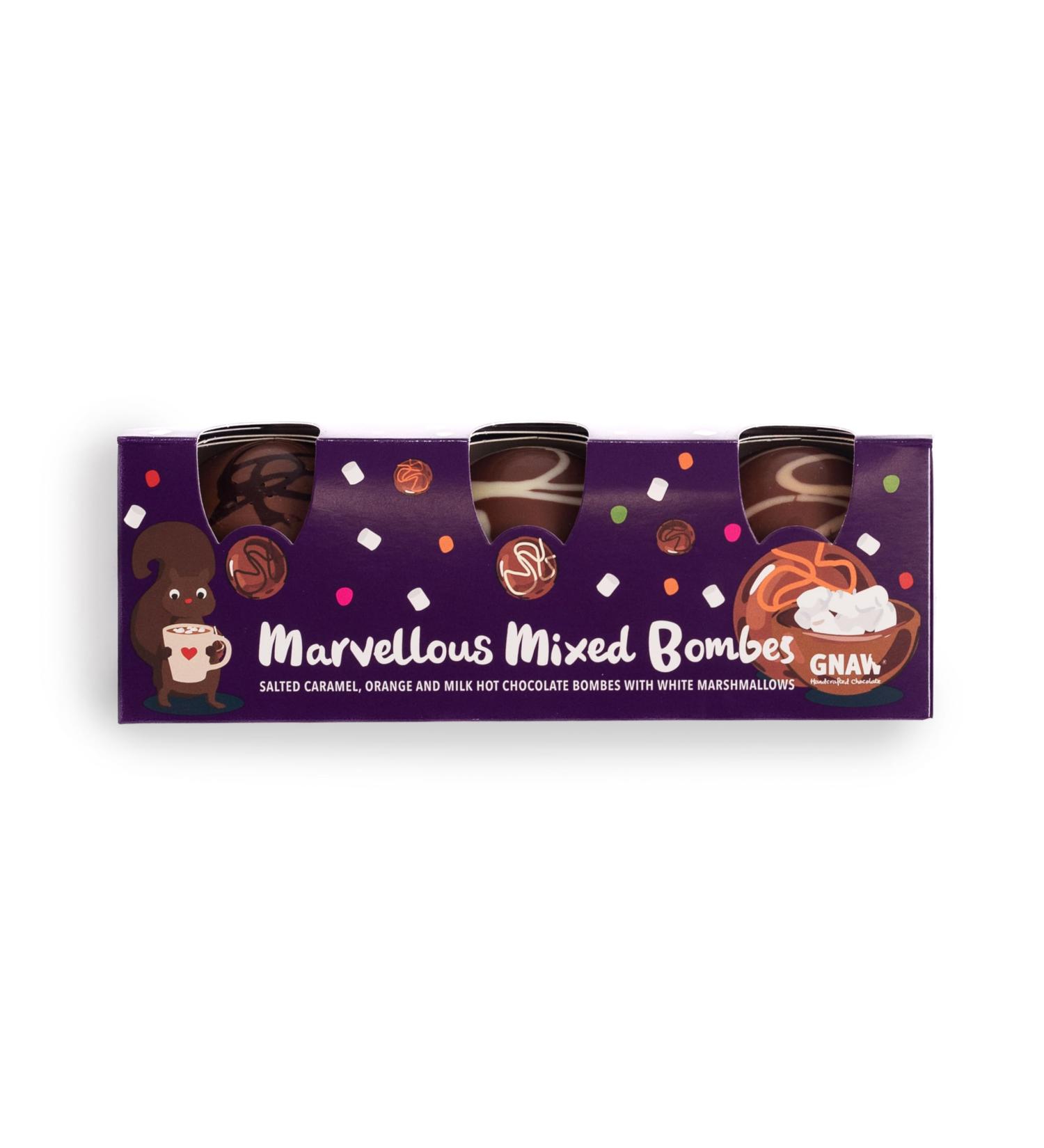 GNAW Marvellours Mixed Luxury Hot Chocolate Bomb Gift Set - 3 Delicious Flavours: Salted Caramel Milk Chocolate and Orange - Chocolate Bombs Filled With Mini Marshmallows - Buy Online on GoSupps.com