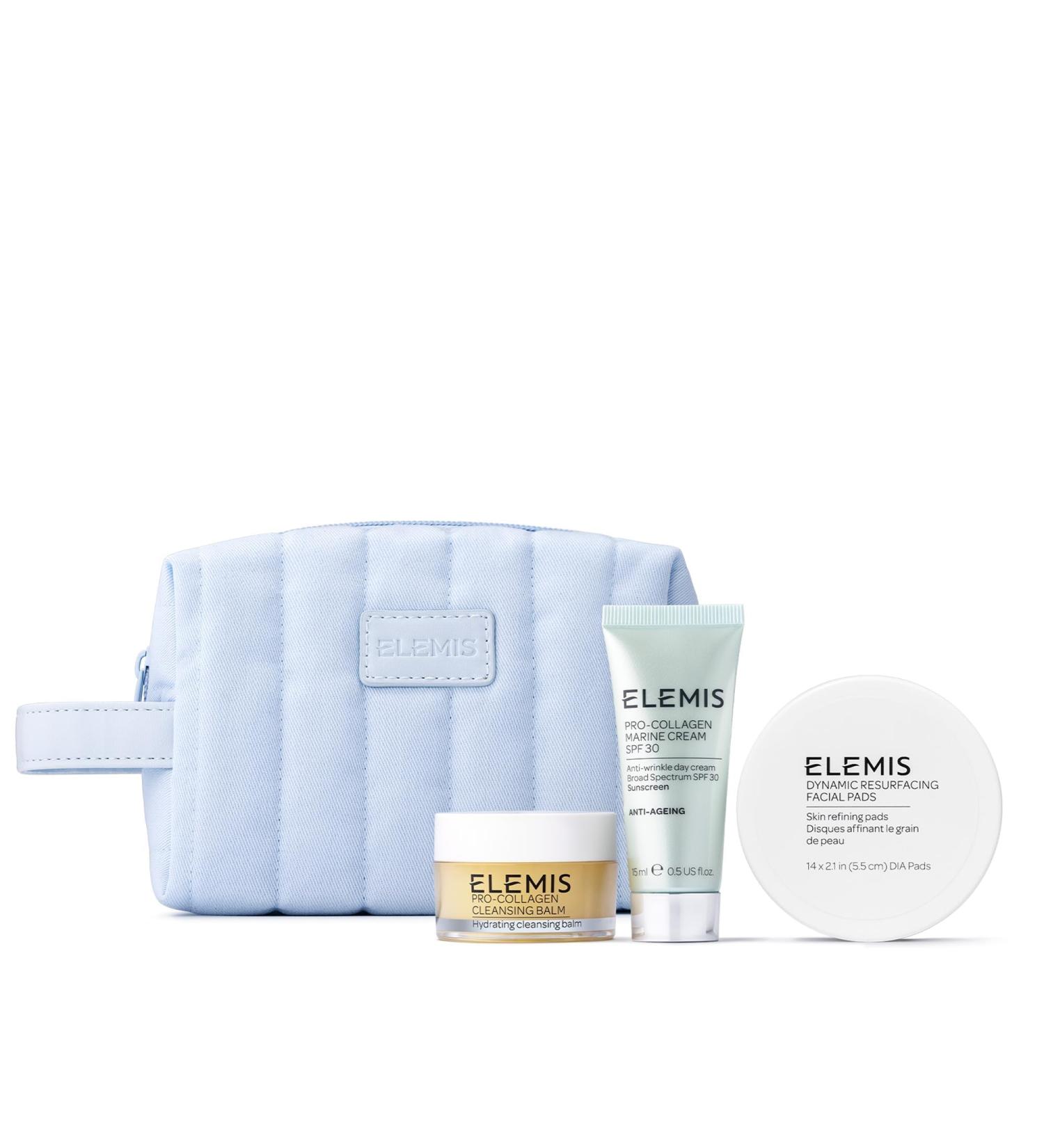 ELEMIS Healthy Skin Exclusive Travel Set | Pro-Collagen Cleansing Balm Mini Marine Cream SPF 30 Mini & Dynamic Resurfacing Pads | Anti-Aging Hydrating Skincare Travel Kit - Buy Online on GoSupps.com