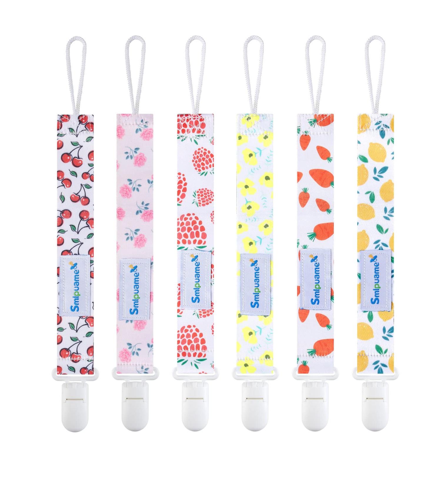 Smlpuame Baby Pacifier Chain Set - 6 BPA-Free Fabric Clips for Girls | Fits Most Pacifiers & Bite Toys | Ideal Baby Shower Gift (Fruit & Flower) - Buy Online on GoSupps.com