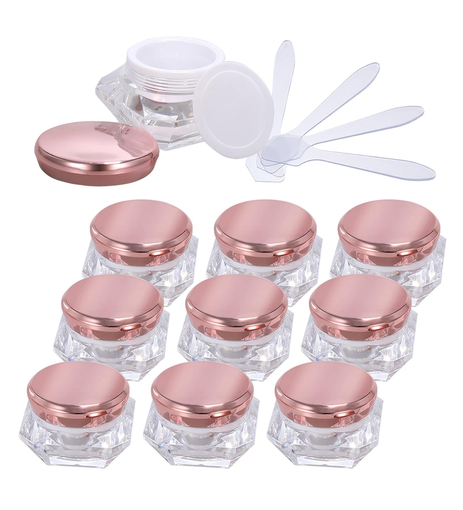 Zeoabsy 12 Pcs Transparent Acrylic Diamond 10ml Cream Cans with Pink Screw Cap - Perfect for Lotion Nail Art and Lip Balm | International Shipping - Buy Online on GoSupps.com