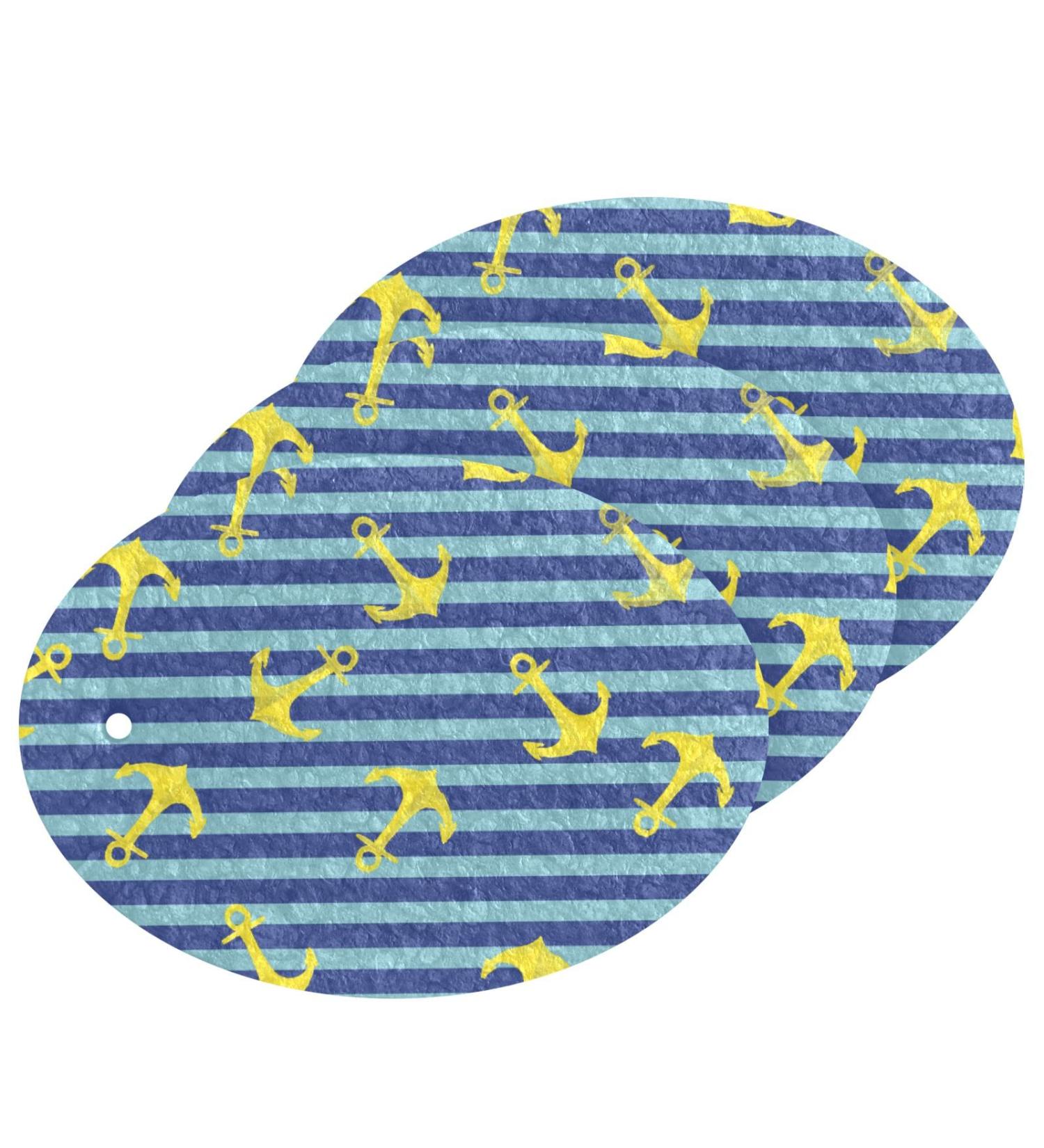 3-Pack Cleaning Kitchen Sponges Oval Anchor Blue Stripes Kitchen Cellulose Dishwashing Wood Pulp Cotton - Buy Online on GoSupps.com