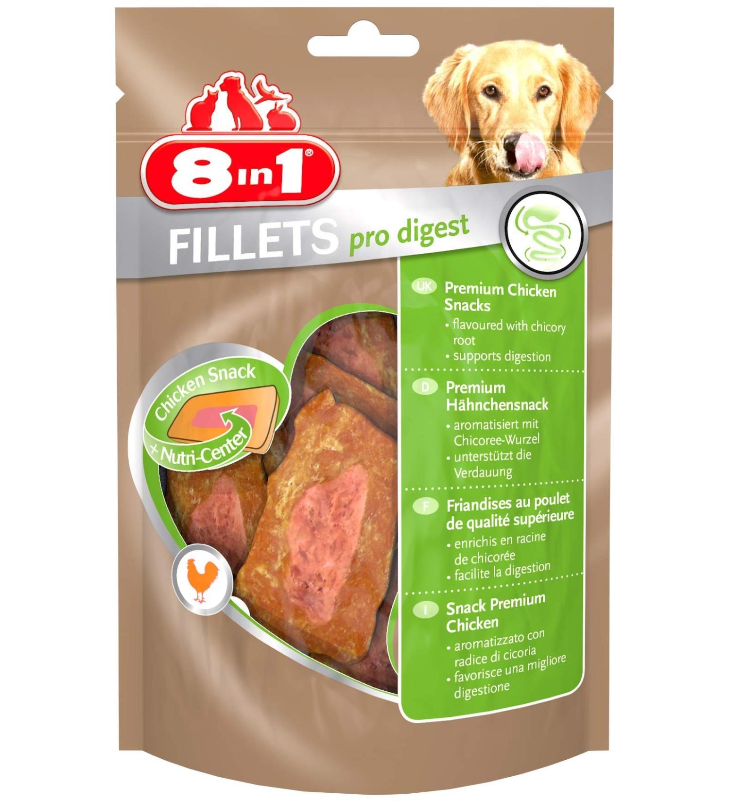 Buy 8in1 Fillets Pro Digest Dog Snacks - Chicken Treats for Digestion - 80g Pack - Functional Dog Treats - Buy Online on GoSupps.com