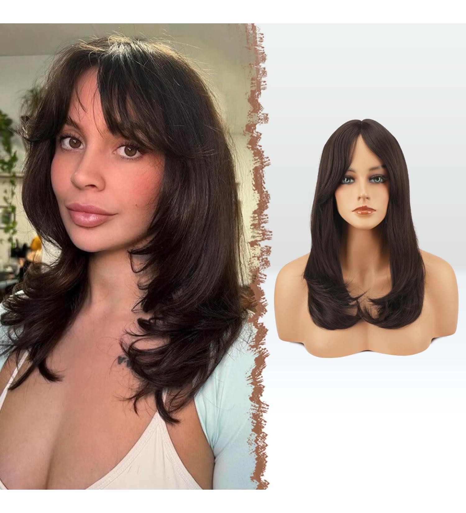 FESHFEN Long Brown Wigs with Bangs - Natural Look Synthetic Hair Wig for Women | 45 cm International Shipping - Buy Online on GoSupps.com