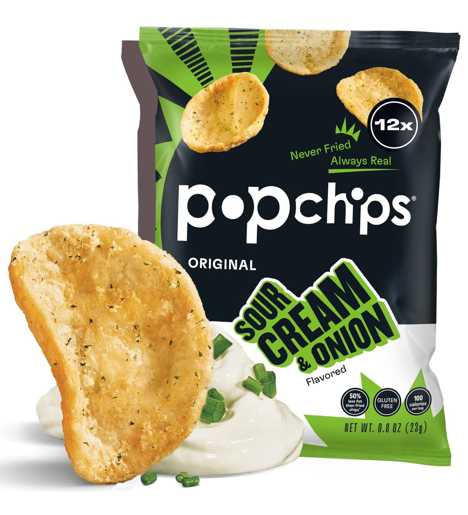 Popchips Sour Cream & Onion Potato Chips - 0.8 OZ (Pack of 12) - Light & Crispy Snack - Buy Online on GoSupps.com