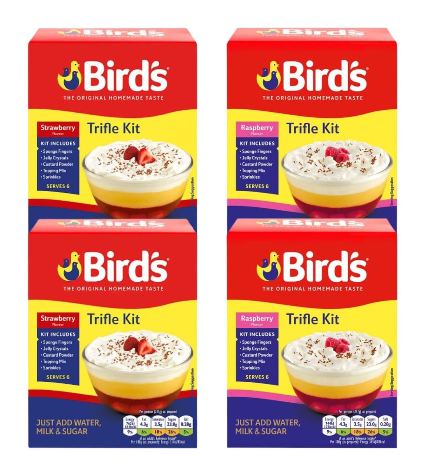 Trifle Bundle with Birds Strawberry Trifle Mix 141g x2 and Raspberry Trifle Mix 141g x2 (4 Pack) - Buy Online on GoSupps.com