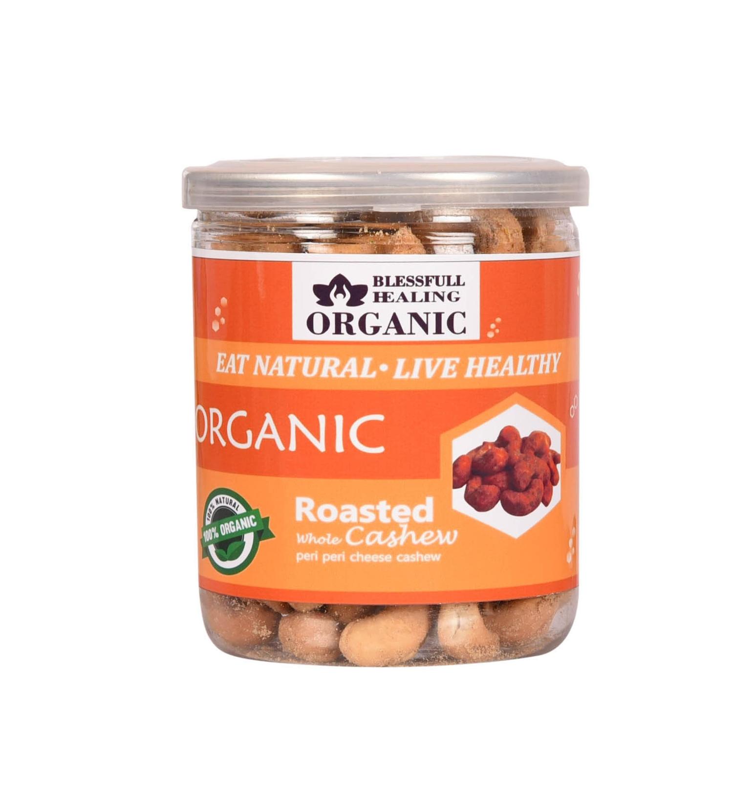 Blessfull Healing Organic Natural Vegan Peri Peri Cheese Roasted Whole Cashew Nuts Crunchy Kaju 250 Gram - Buy Online on GoSupps.com
