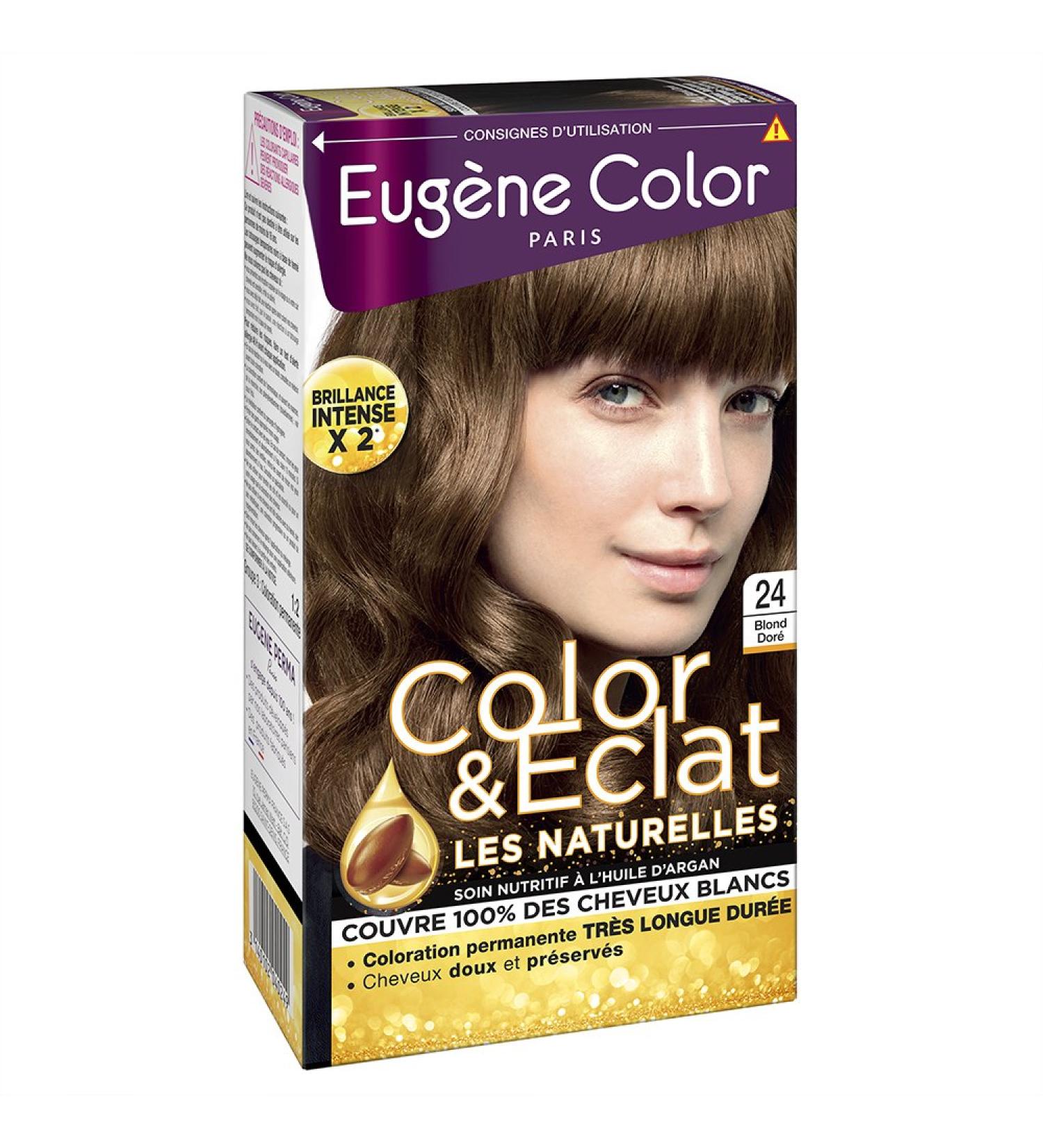 Eugène Color - Color & Eclat - Les Naturelles - N°24 Golden Blonde - Long-Lasting Shine Permanent Coloration with Argan Oil - Pack of 2