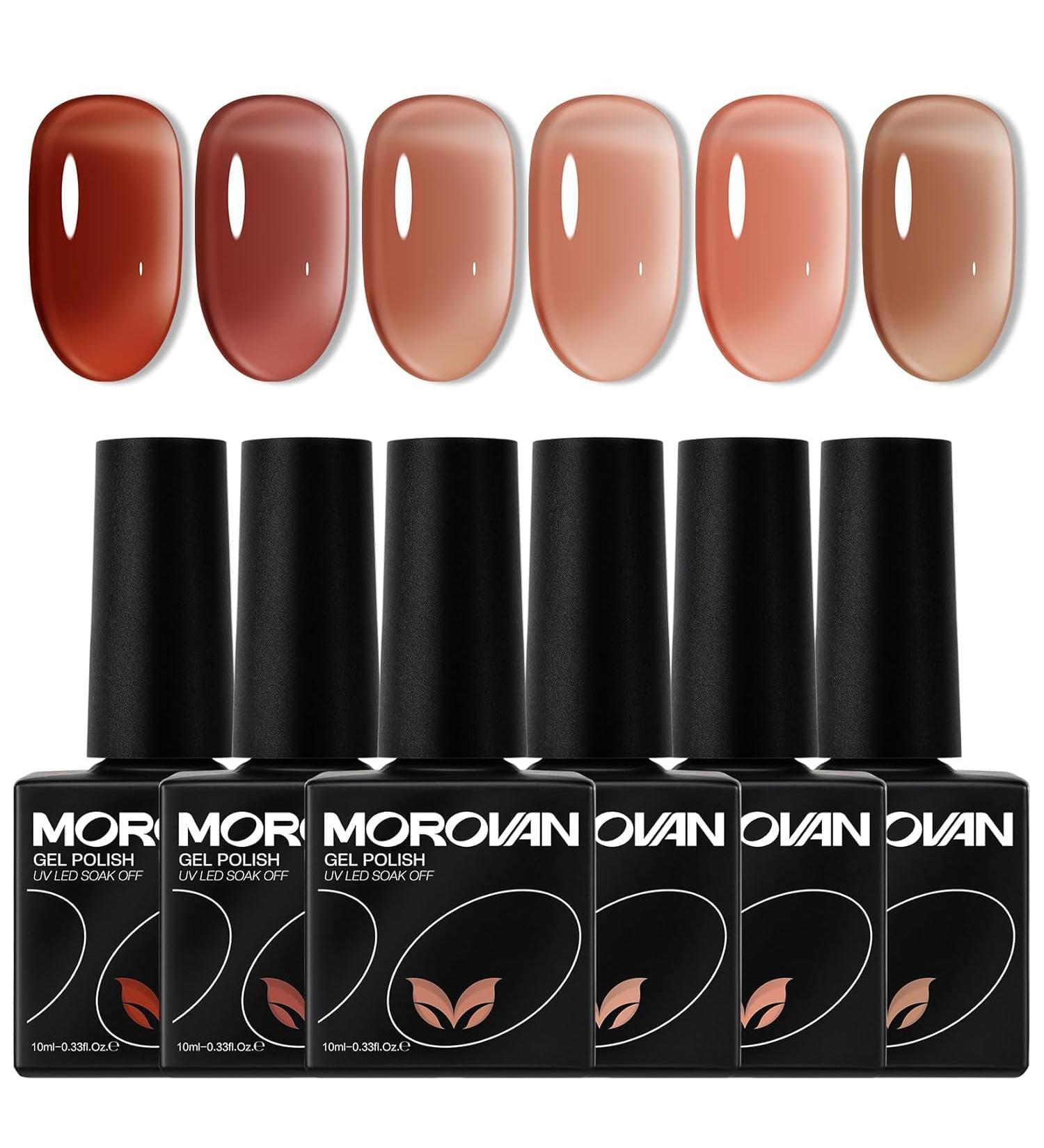 Morovan Jelly Gel Nail Polish Set - 6 Colors UV LED Soak Off - Red Pink Nude & Brown - DIY Manicure Kit for Home & Salon - Buy Online on GoSupps.com