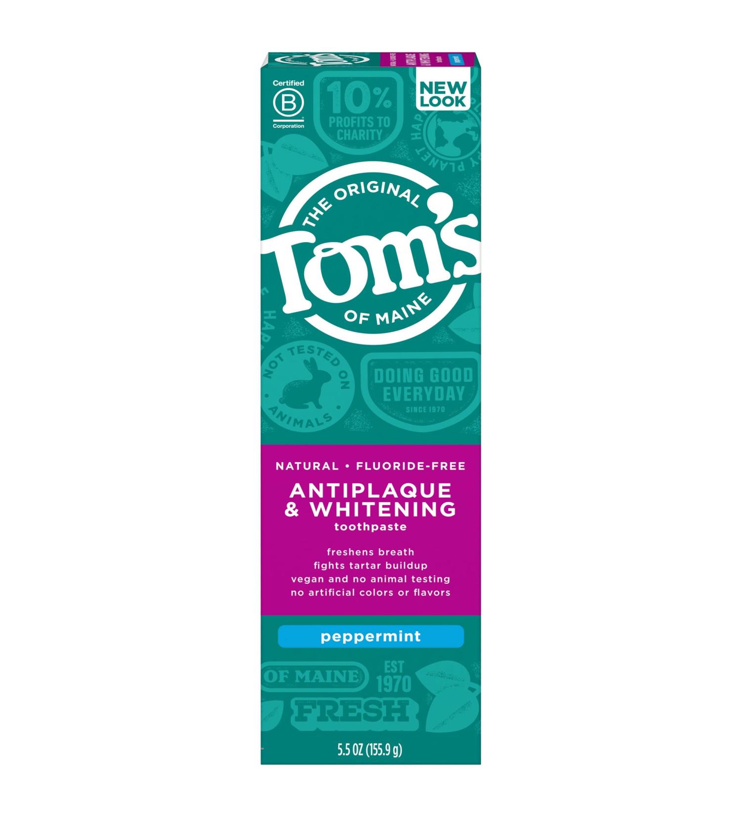 Tom's of Maine Fluoride-Free Antiplaque & Whitening Toothpaste, Peppermint 5.5 oz - Buy Online on GoSupps.com