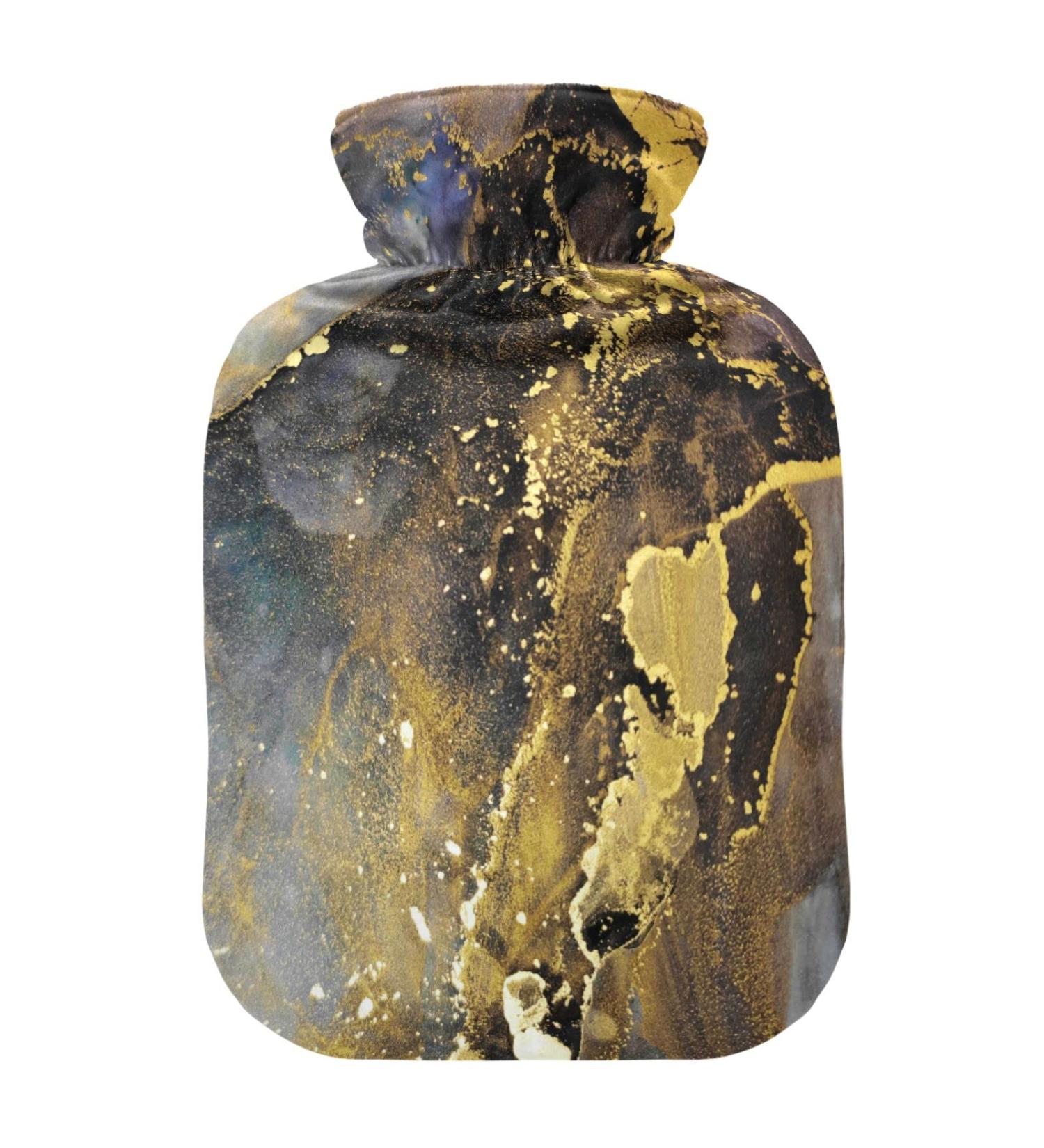 Oarecol Hot Water Bottle with Glitter Black Marble Colorful Stone 1L | Versatile Hot & Cold Compress Bag with Cover - International Shipping Available! - Buy Online on GoSupps.com