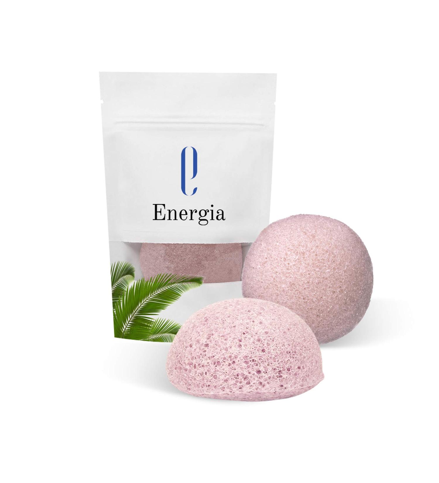 Organic French Pink Clay Konjac Facial Sponge for Sensitive Skin - Handmade, Unscented, Soft Exfoliation - Men and Women - Acne Care - Energia Pink Clay Sponge - Buy Online on GoSupps.com