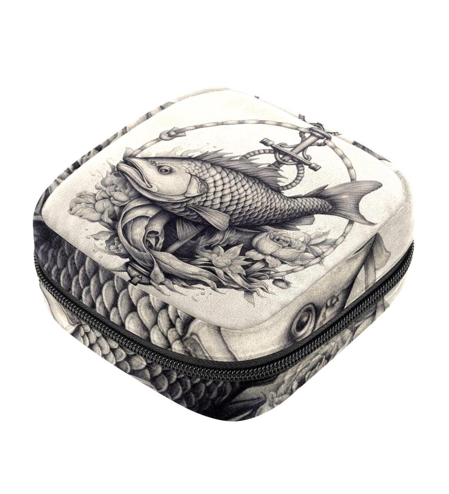 Multicoloured Fish Sanitary Napkin Storage Bag & Menstrual Cup Pouch - For Teen Girls & Women | Portable & Durable Nylon Oxford Cloth with Zipper - Buy Online on GoSupps.com