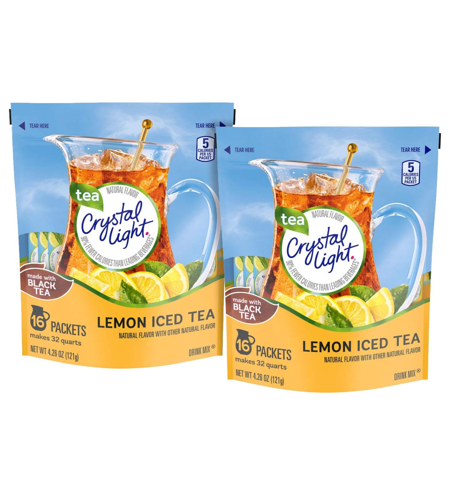 Crystal Light Iced Tea Drink Mix - Lemon Flavor - 4.26 oz (16 Packets) - 2 Pack - Refreshing Beverage Option - Buy Online on GoSupps.com