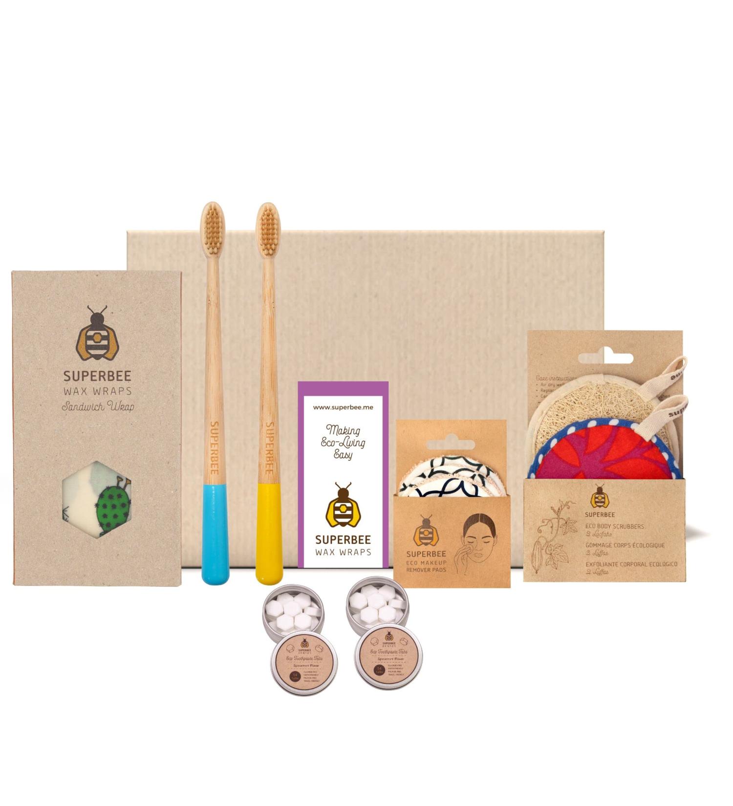 Eco-Friendly SuperBee Women Gift Box - Toothpaste Tablets Bamboo Toothbrush Body Scrubbers & More | Perfect Housewarming & Christmas Gift - Buy Online on GoSupps.com