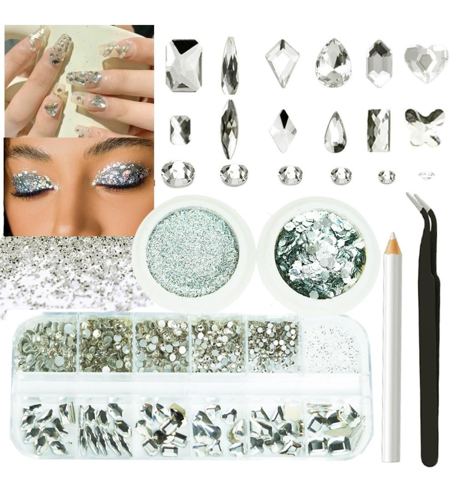 White Crystal Nail Rhinestones Kit - 60Pcs Assorted Shapes Gems for Nail Art & DIY Crafts - Buy Online on GoSupps.com