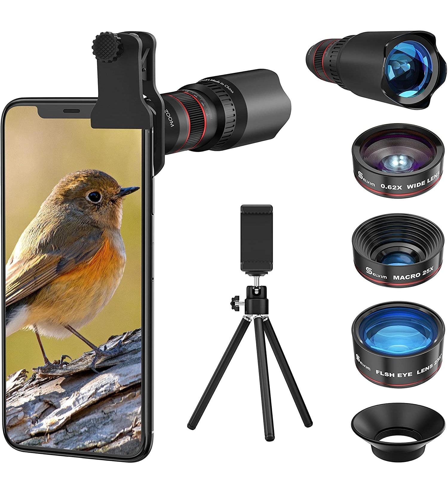 Selvim Phone Camera Lens Kit 4 in 1 - 22X Telephoto, 235 Fisheye, 0.62X Wide Angle, 25X Macro Lens - Compatible with iPhone, Samsung, Android - Buy Online on GoSupps.com