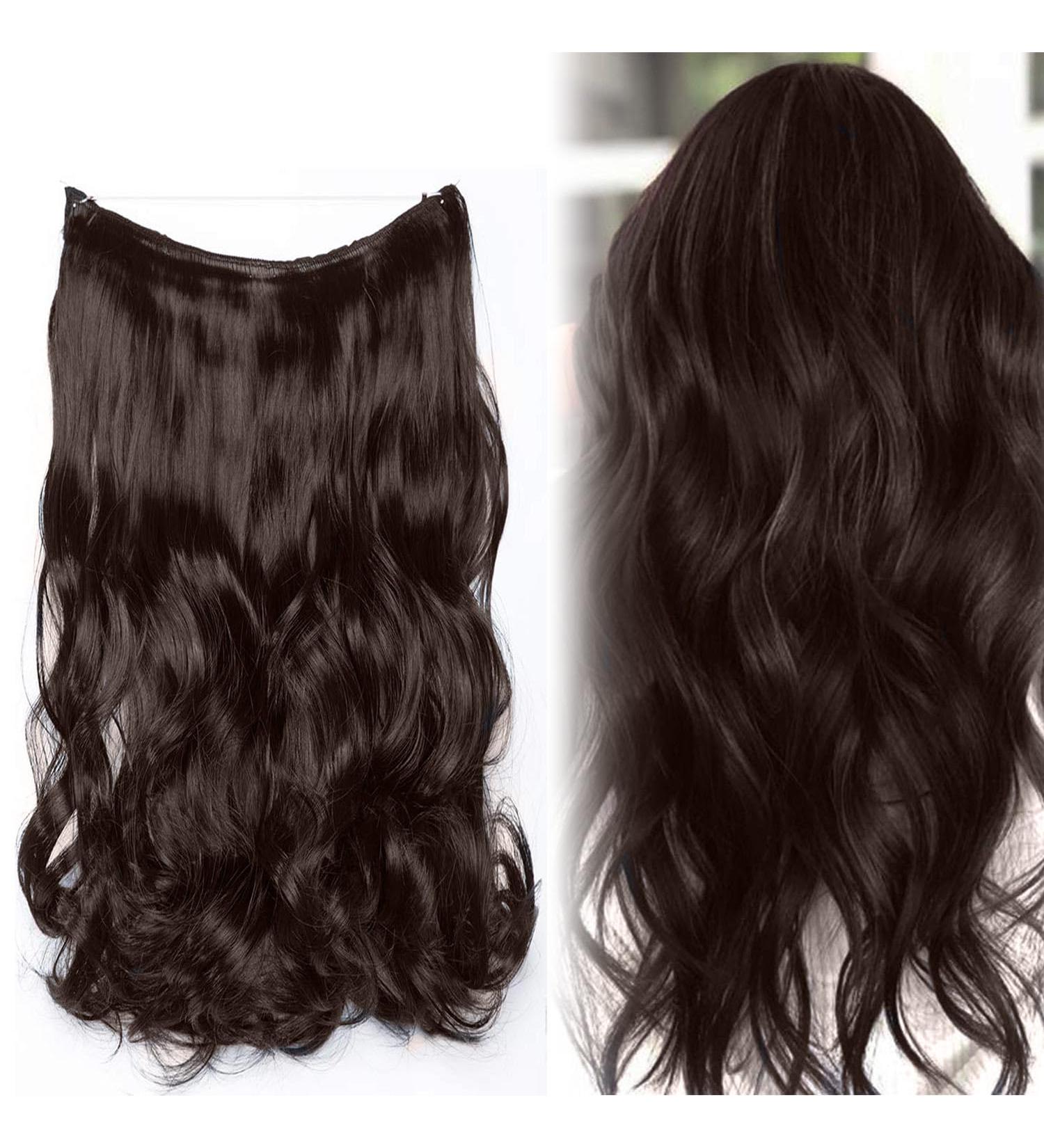 Invisible Wire Hair Extensions with Transparent Wire Adjustable Synthetic Hair Piece Long Wavy Secret Headband Hairpieces for Women 22 Inch Dark Brown - Buy Online on GoSupps.com