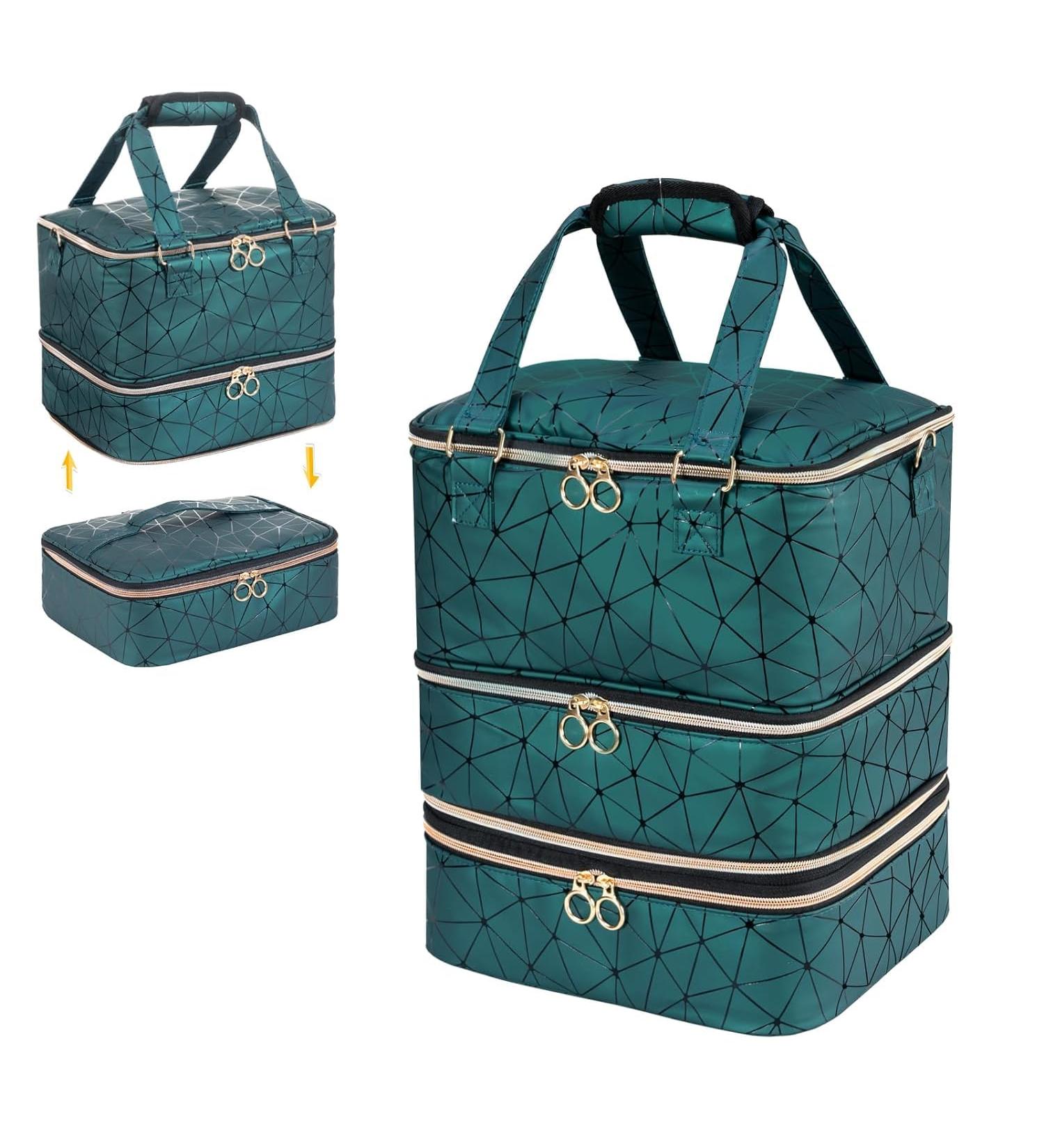 Uross Dark Green Nail Polish Organizer for 84 Bottles & LED Lamp - Ideal Storage Bag for Nail Design Accessories - Buy Online on GoSupps.com