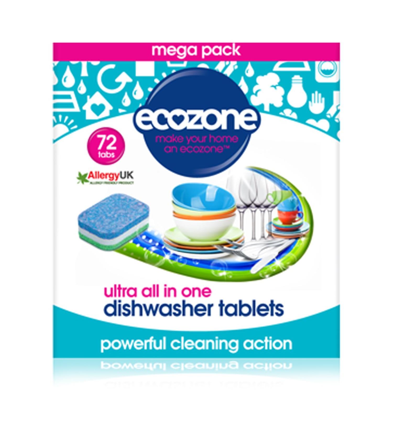 Ecozone Ultra All-In-One Dishwasher Tablets - 72 Vegan Capsules, Non-Toxic & Plant-Based Formula for Sparkling Clean Dishes - Buy Online on GoSupps.com