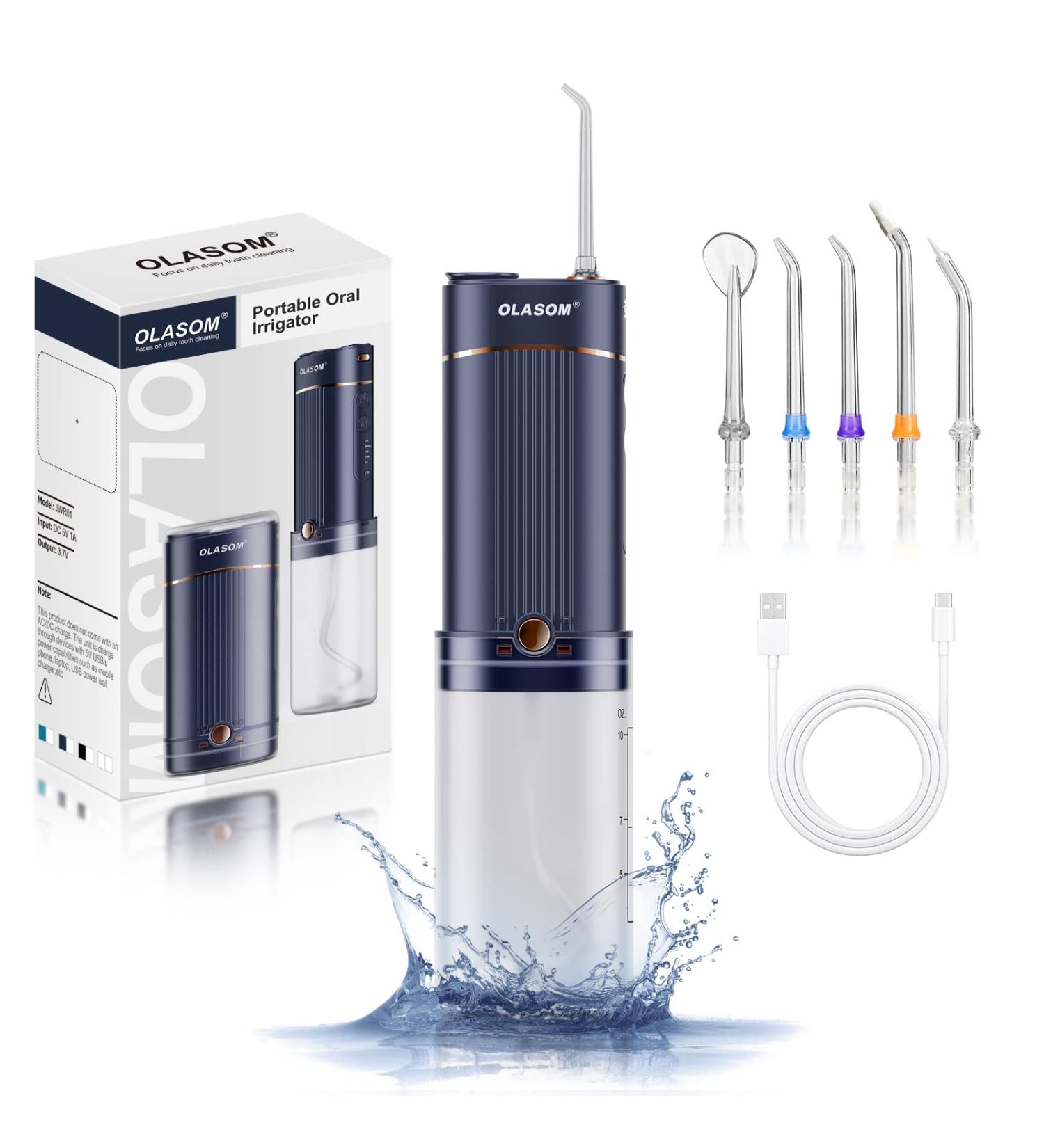 Water Flosser for Teeth with 320ML Removable Water Tank Olasom 5 Modes Dental Water Flosser Portable and Type C Rechargeable IPX7 Waterproof Oral Irrigator for Home Travel