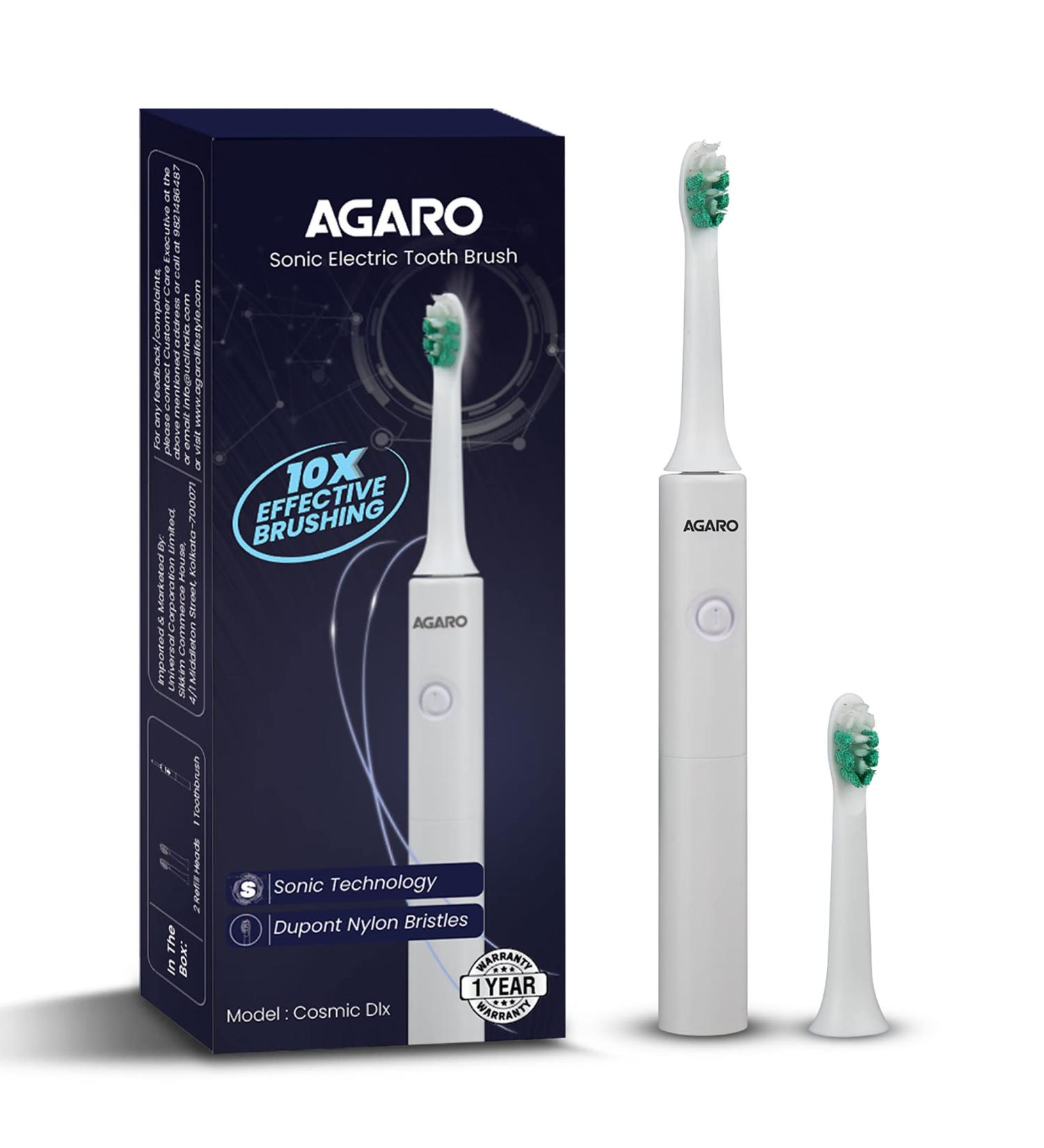 AGARO Cosmic Dlx Sonic Electric Toothbrush for Adults - Powerful Soft Nylon Bristles AAA Battery - White - International Shipping Available - Buy Online on GoSupps.com