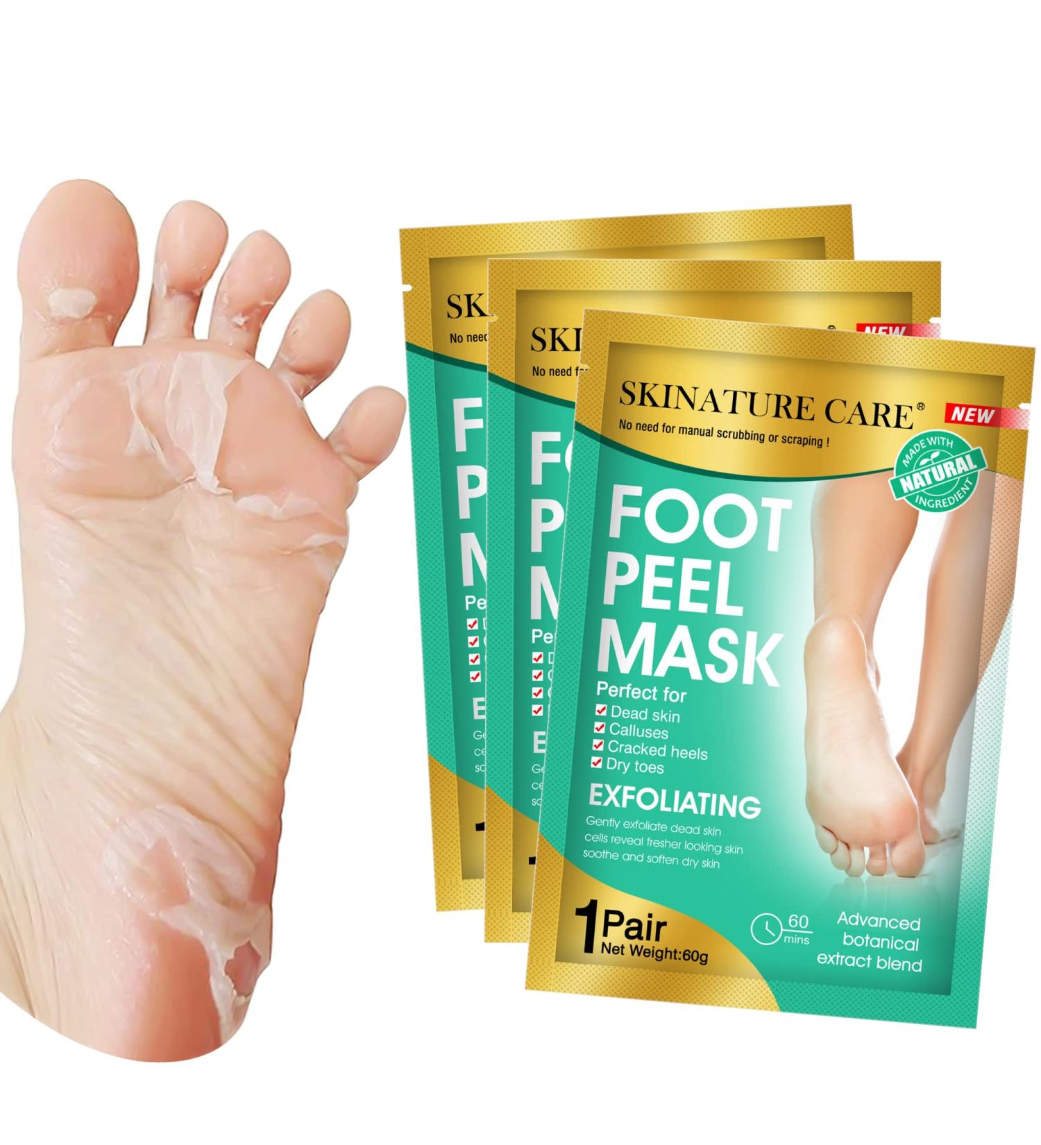 SKINATURE CARE Foot Peel Mask 3 Pack - Exfoliating Foot Mask for Cracked Heels - Moisturizing & Repairing Rough Heels - Lavender Scent - 3 Pairs - Buy Online on GoSupps.com