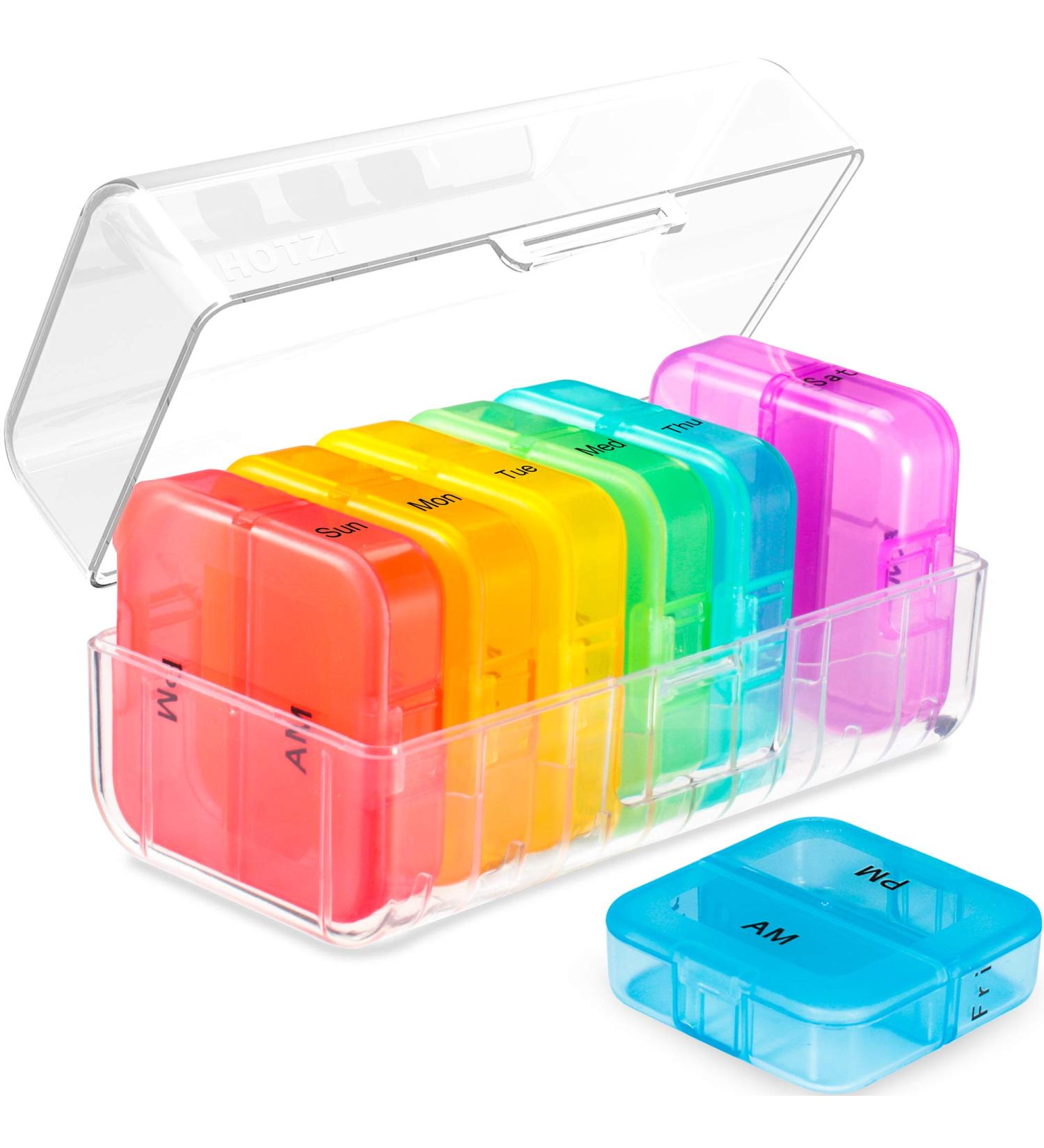 Daviky Weekly Pill Organizer AM PM 2 Times a Day - 7 Day Large Travel Vitamin Box - Daily Supplement Dispenser & Medication Case - Buy Online on GoSupps.com