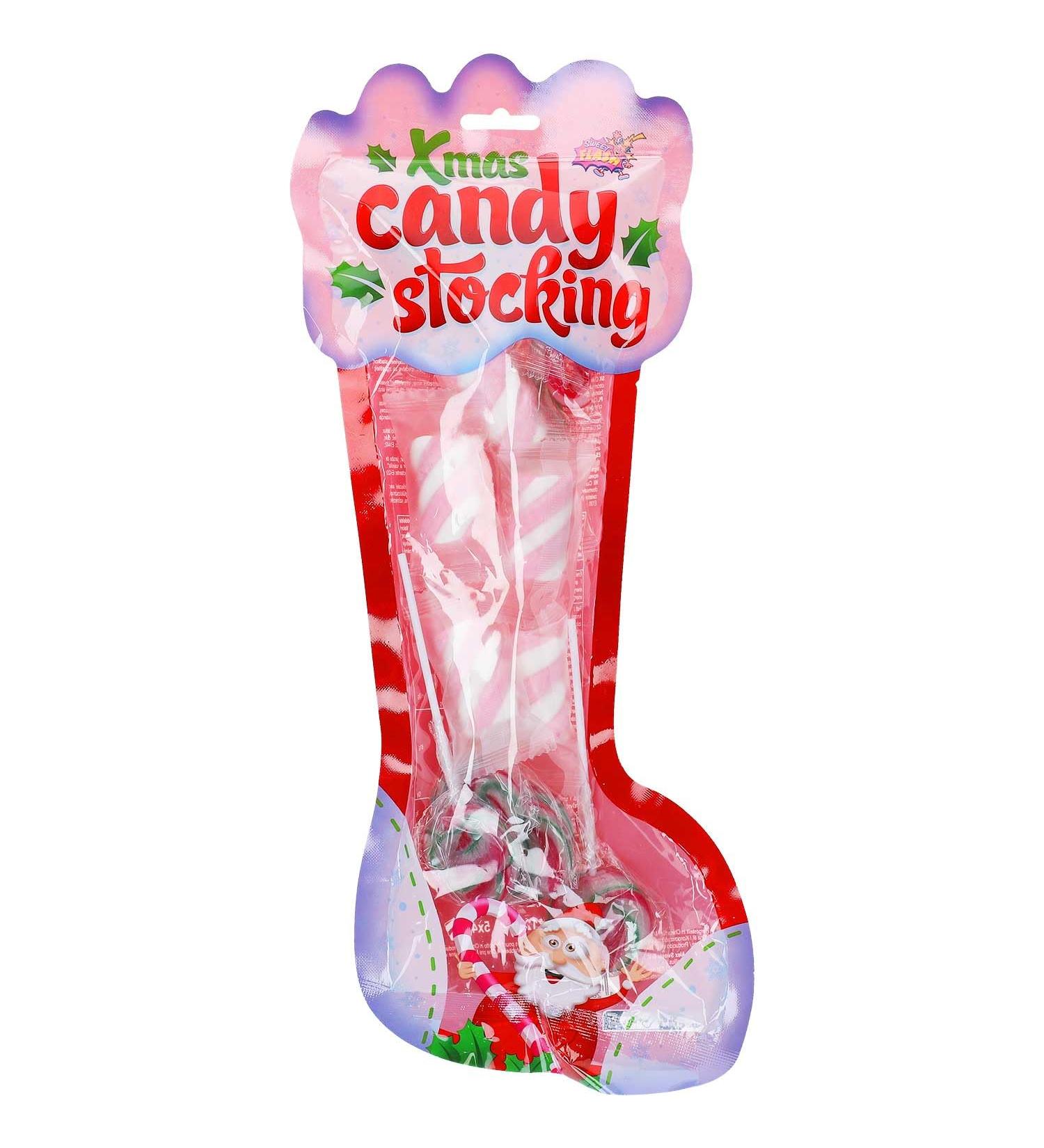 Xmas Candy Stocking 120g - Christmas Gift Wrapping with Christmas Lollipops, Candy Canes and Sweets, Ideal Christmas Filling and Festive Decoration Idea for Kids and Adults