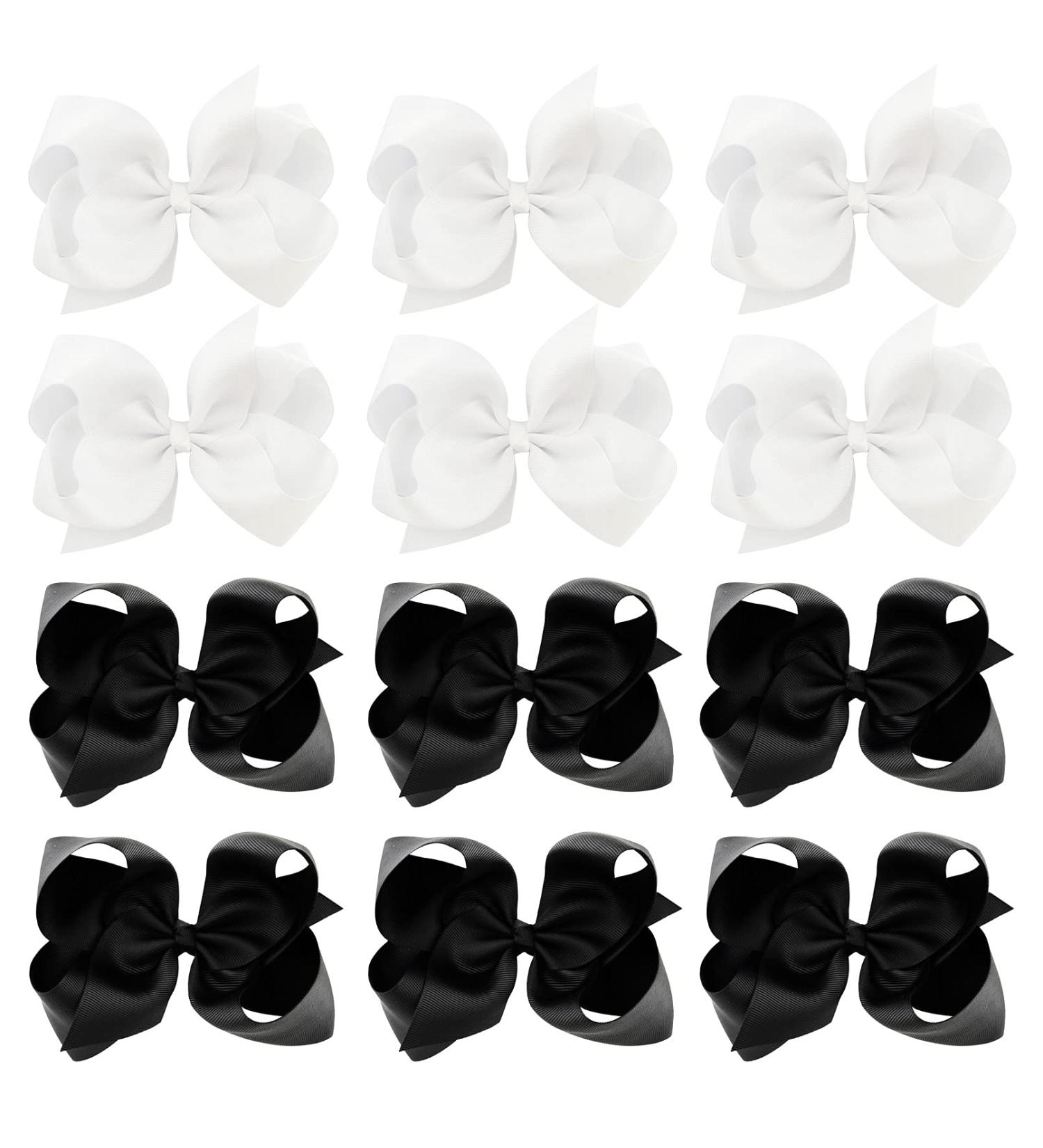 DEEKA 6 Big Hand-made Grosgrain Ribbon Hair Bow Alligator Clips - White/Black (12 PCS) | Hair Accessories for Girls - Buy Online on GoSupps.com