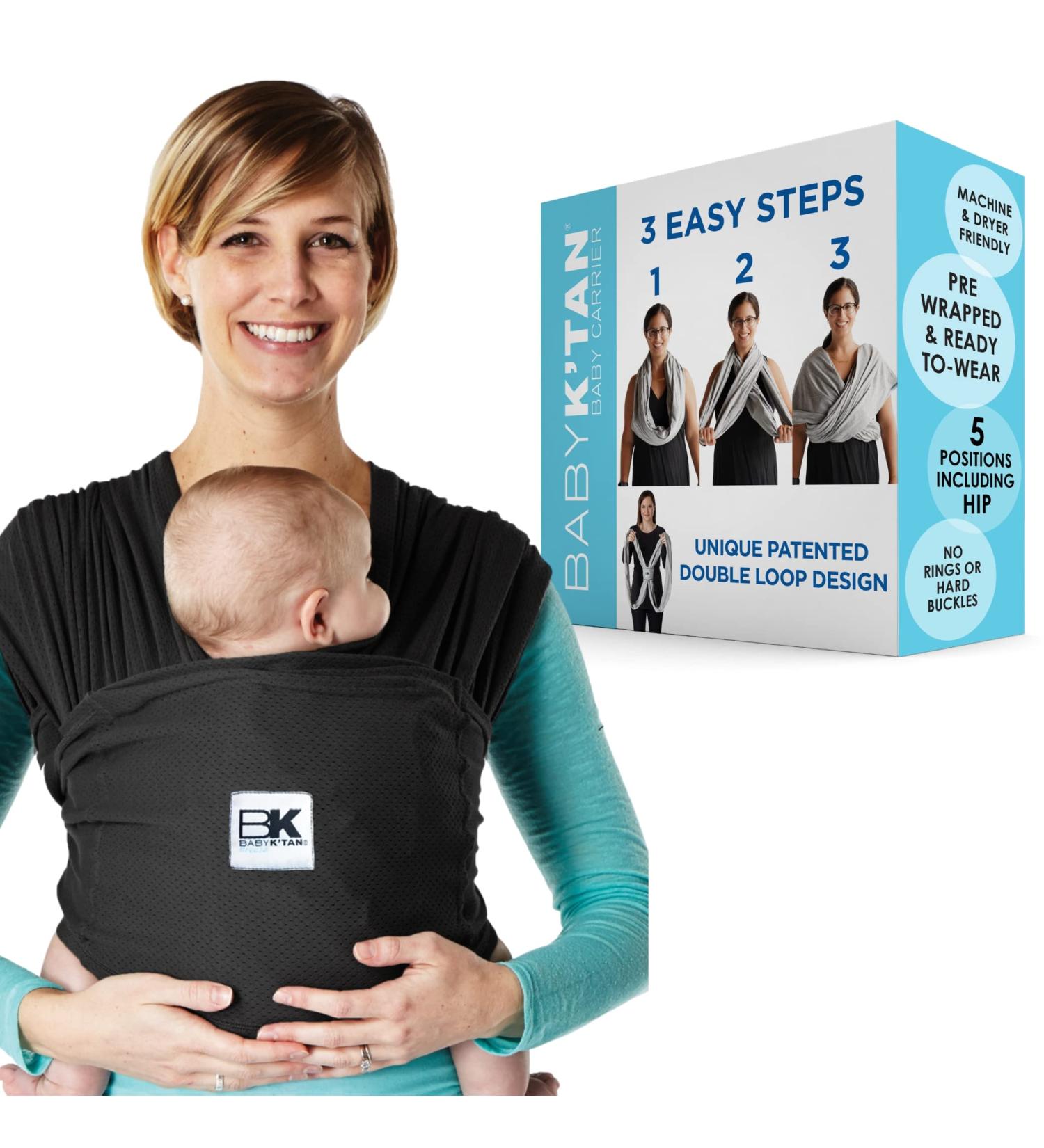 Baby K'tan Breeze Black Small Baby Wrap Carrier - Infant & Child Sling for Newborns up to 35 lbs - No Tying or Rings - Easy Babywearing for Parents - Size Small - Buy Online on GoSupps.com