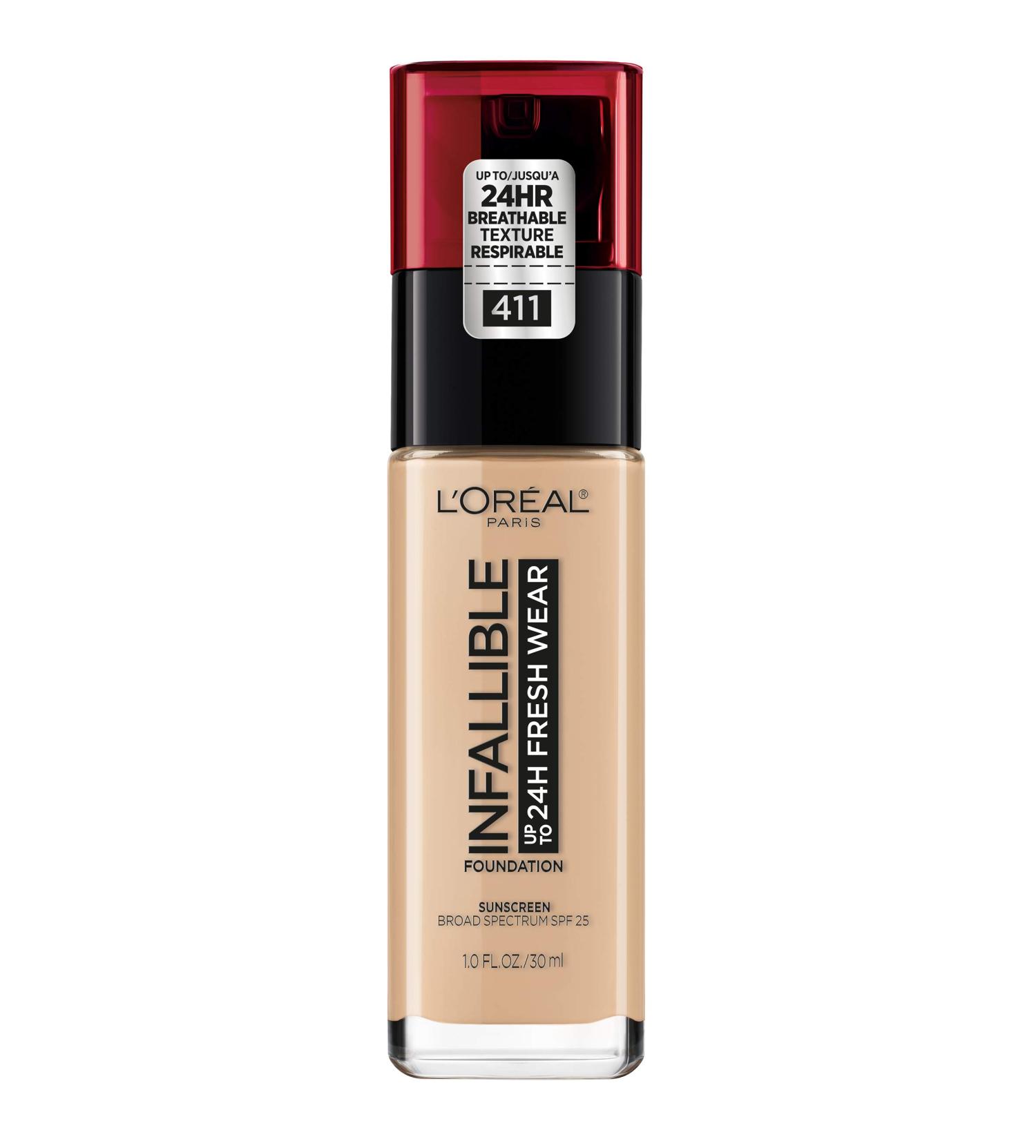 L'Oreal Paris Infallible Fresh Wear Foundation 24H - Beige Ivory 411, 1 oz - Buy Online on GoSupps.com