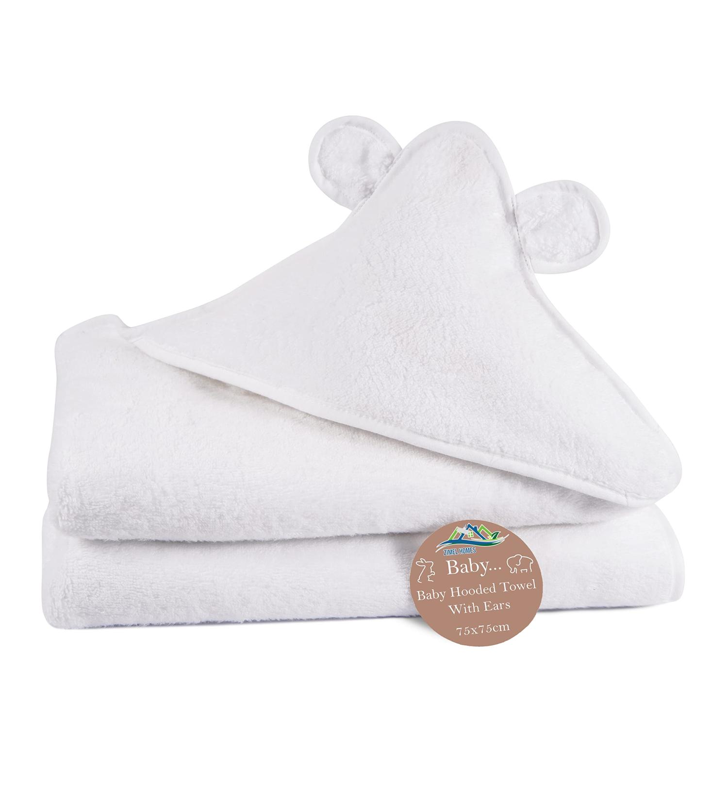Super Soft 100% Cotton Hooded Baby Towel with Ears | 75x75cm | Highly Durable | Pack of 1 White Towel - Buy Online on GoSupps.com
