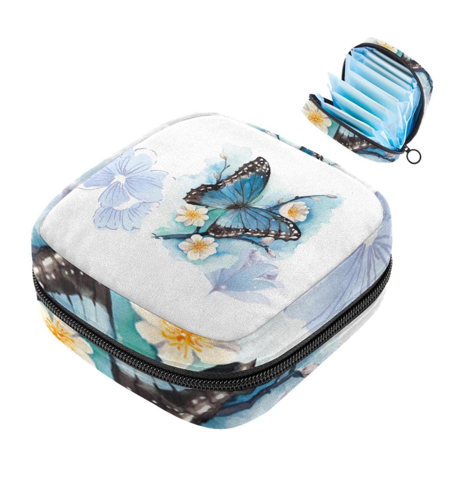 Stylish Butterfly & Floral Napkin Storage Bag Portable Zipper Design for Teen Girls & Women | Perfect Gift - Buy Online on GoSupps.com
