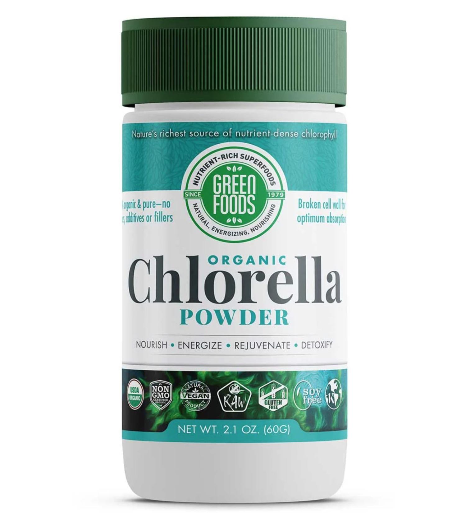 Green Foods Organic Chlorella Powder - Vegan - Non GMO - 2.1 oz (Pack of 2)
