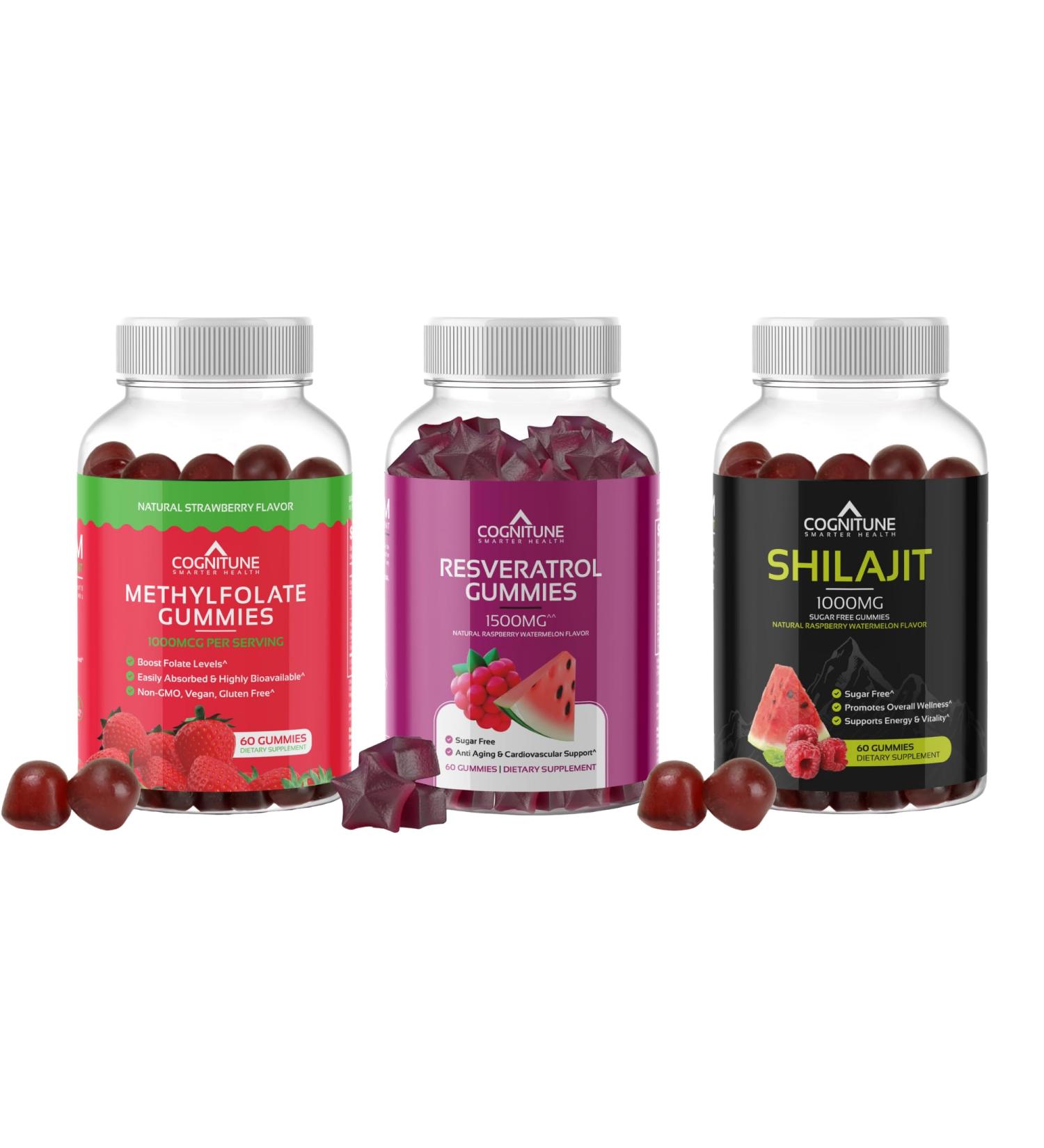 CogniTune Gummy Wellness Bundle - Resveratrol, Shilajit, and Methylfolate Gummies - Buy Online on GoSupps.com